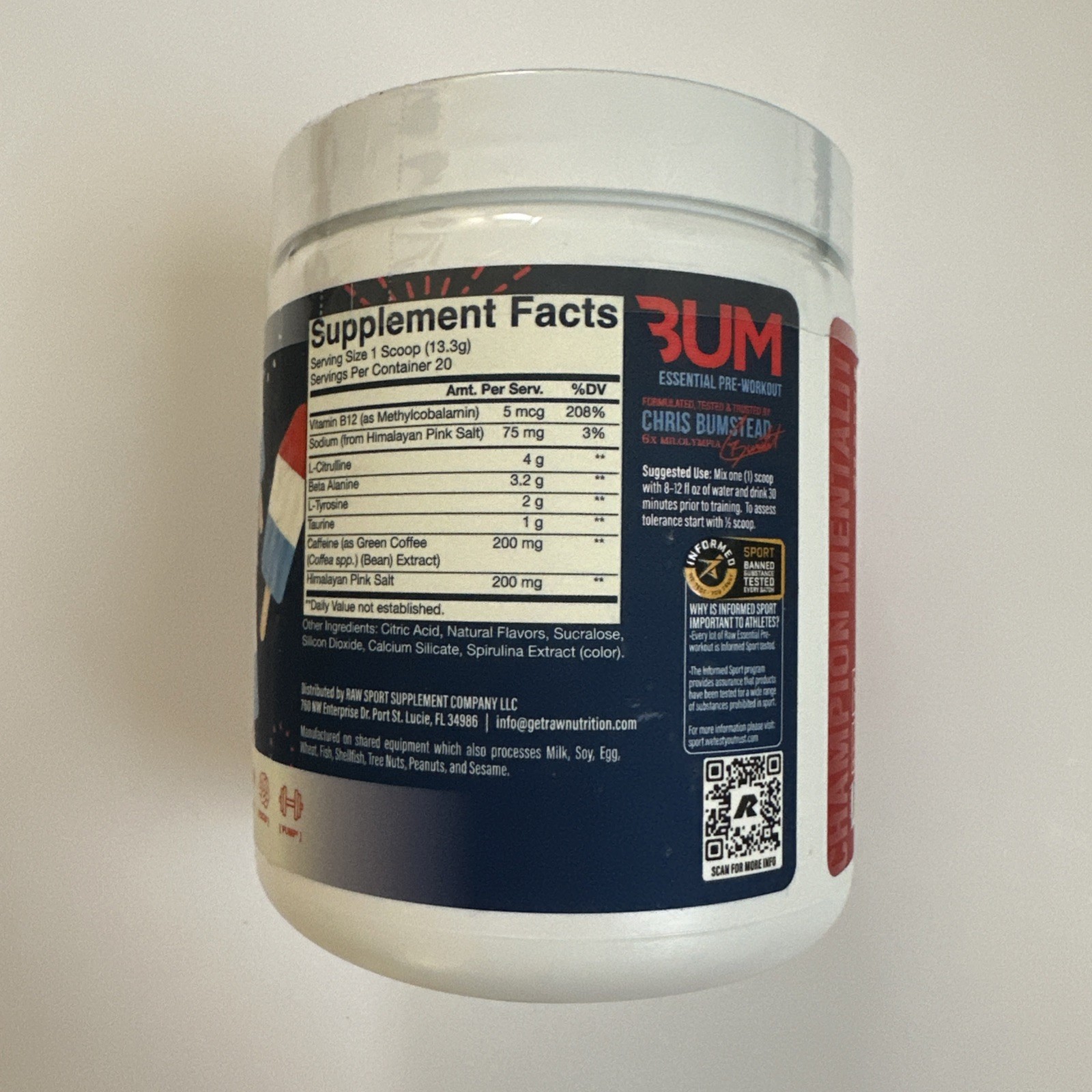 (1) Bum Essential Pre-Workout Red White N Bum Dietary Supplement Exp. 11/27
