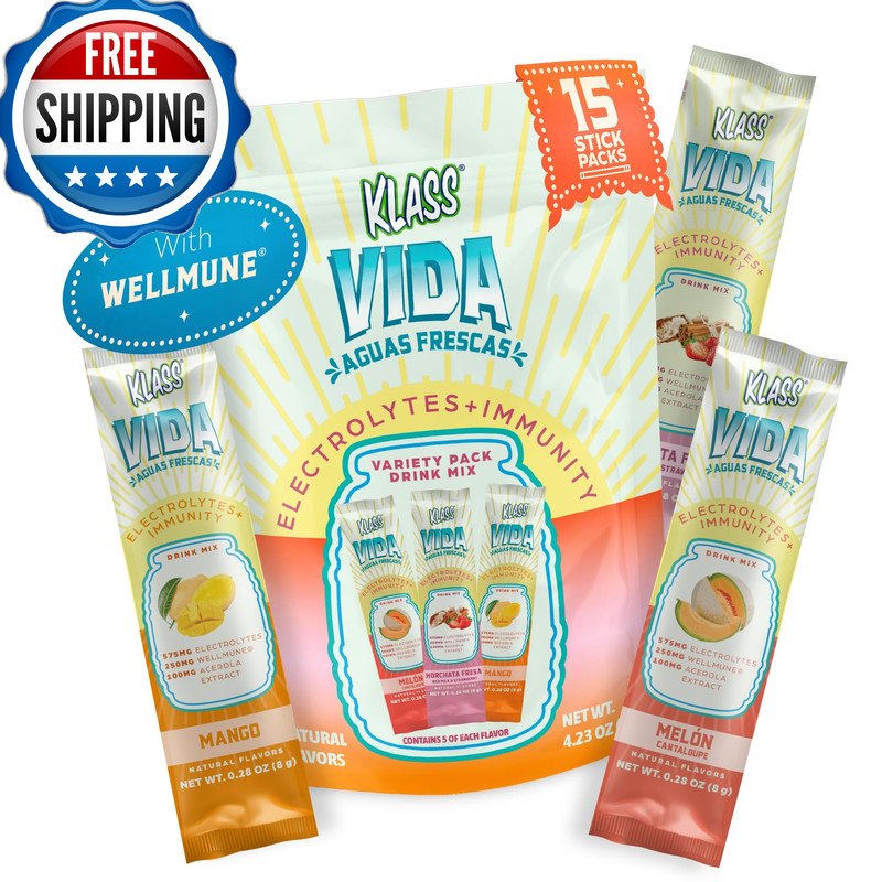 Klass Vida Hydration Immunity Variety Pack Mango Strawberry Horchata Cantaloupe