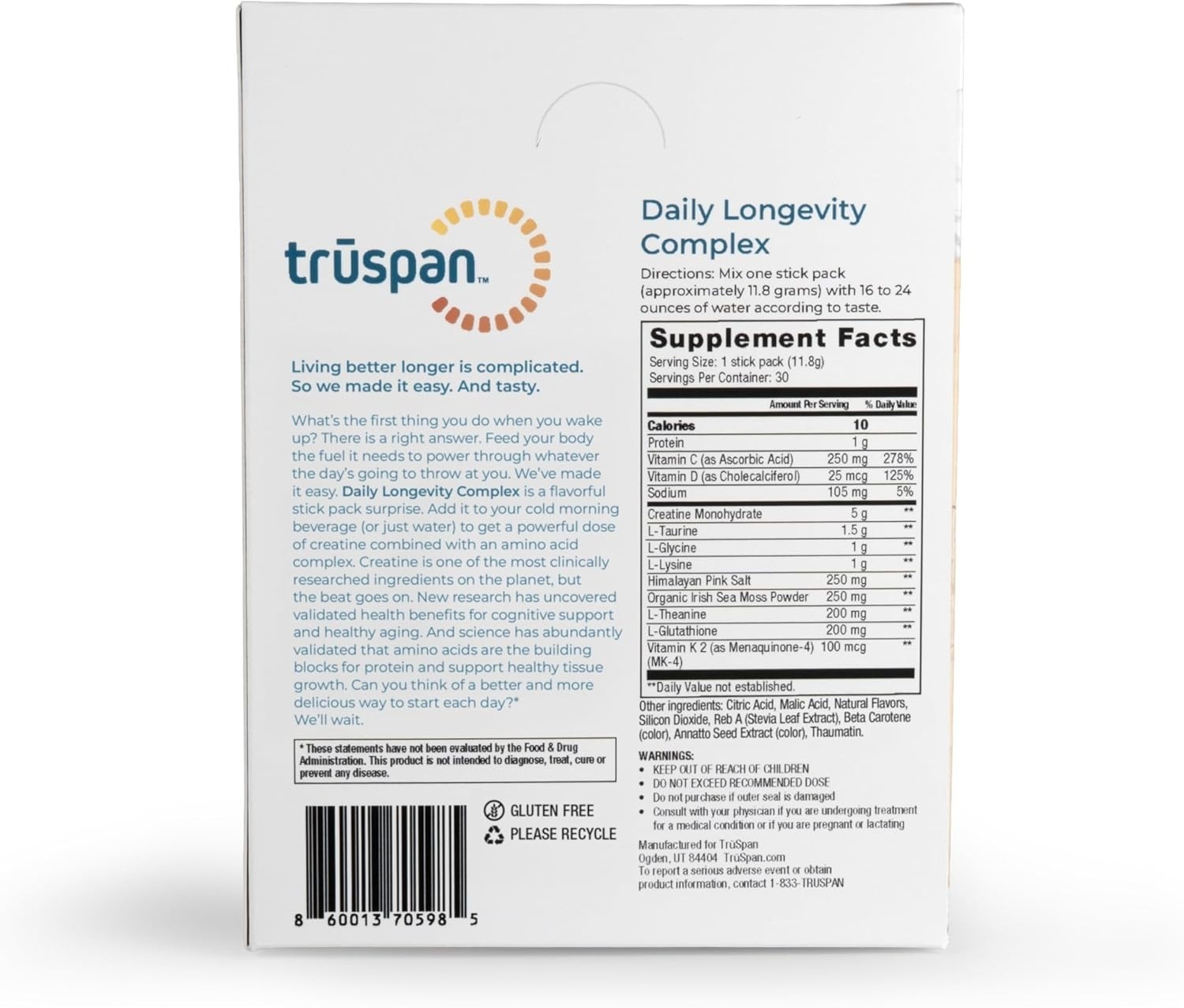 TRŪSPAN Daily Longevity Complex Stick Packs – Creatine Monohydrate 5g & Aminos