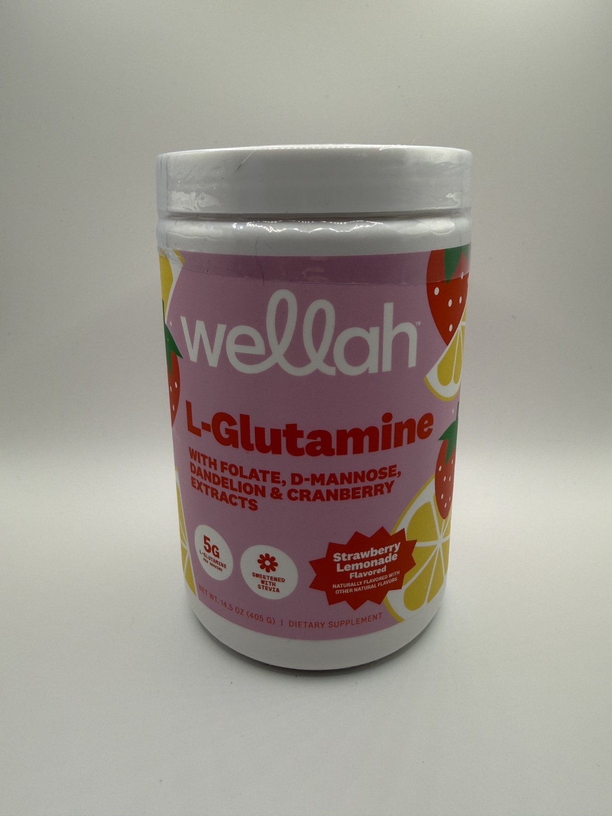 Wellah L-Glutamine Strawberry Lemonade Flavored 5g L-Glutamine 14.5 oz – New