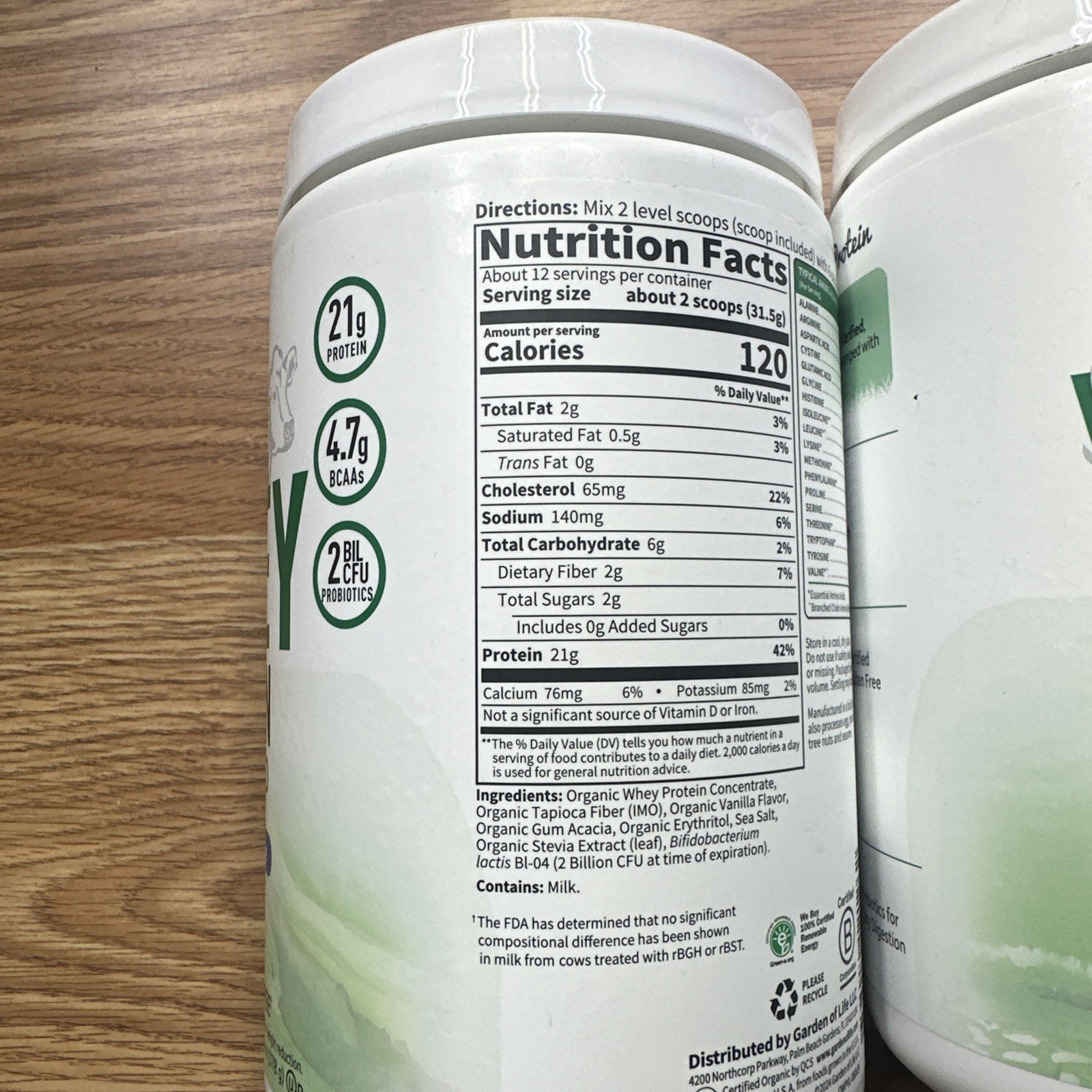 2 X Garden of Life Organic Whey Protein, Grass-Fed, Vanilla, 13.33 oz (378 g)