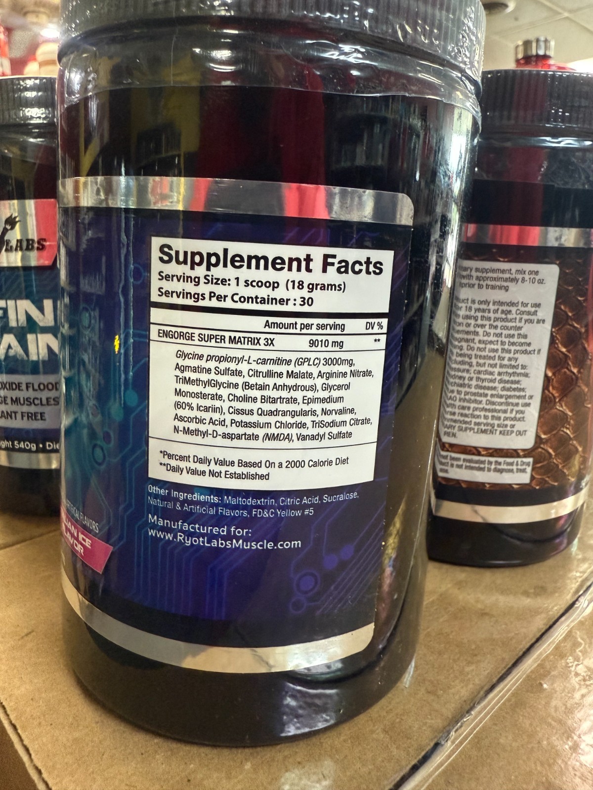 VEIN TRAIN BY RYOT LABS PRE WORKOUT STIMULANT FREE N.O. BOOST ITALIAN ICE FLAVOR