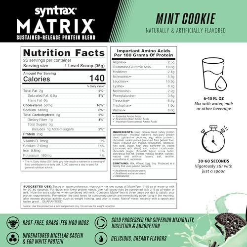 Syntrax Matrix Protein Blend – Mint Cookie 2 lbs. Sustained-Release w/ Real Cook