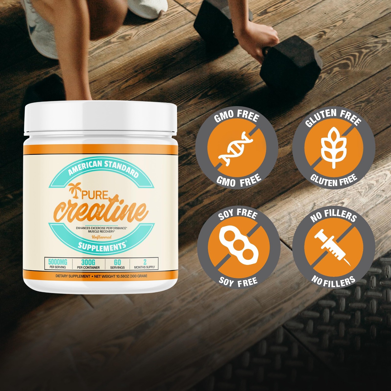 Micronized Creatine Monohydrate Powder – Unflavored, 5000mg/Serving, 60 Servings