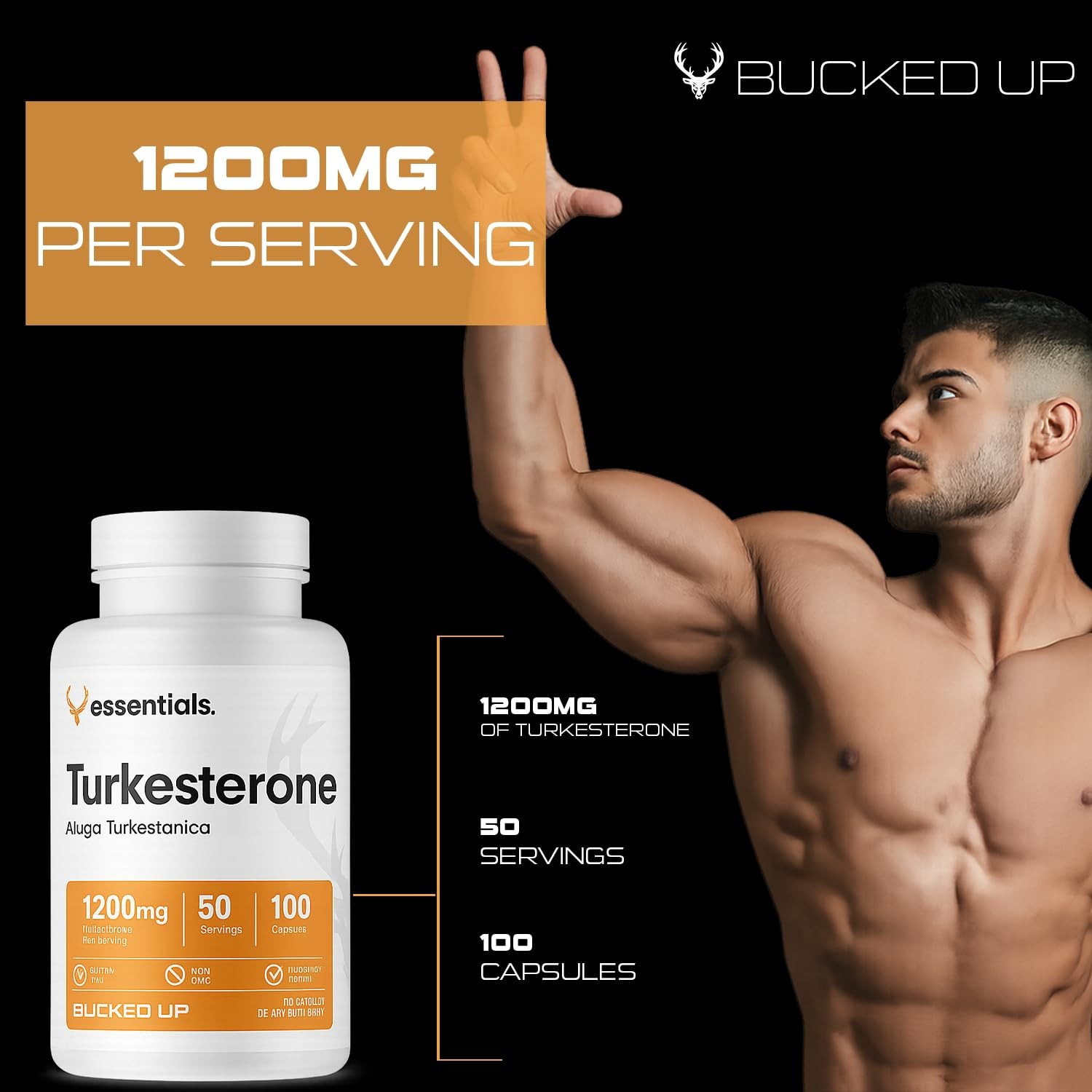 Bucked Up Turkesterone 1200mg Ajuga Turkestanica Extract 100 Capsules 50 serving