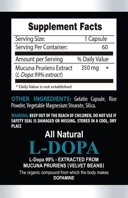 Dopa 99% Extract Powder Mucuna Pruriens Seeds Kapikachhu 1 Bottle 60 Capsules
