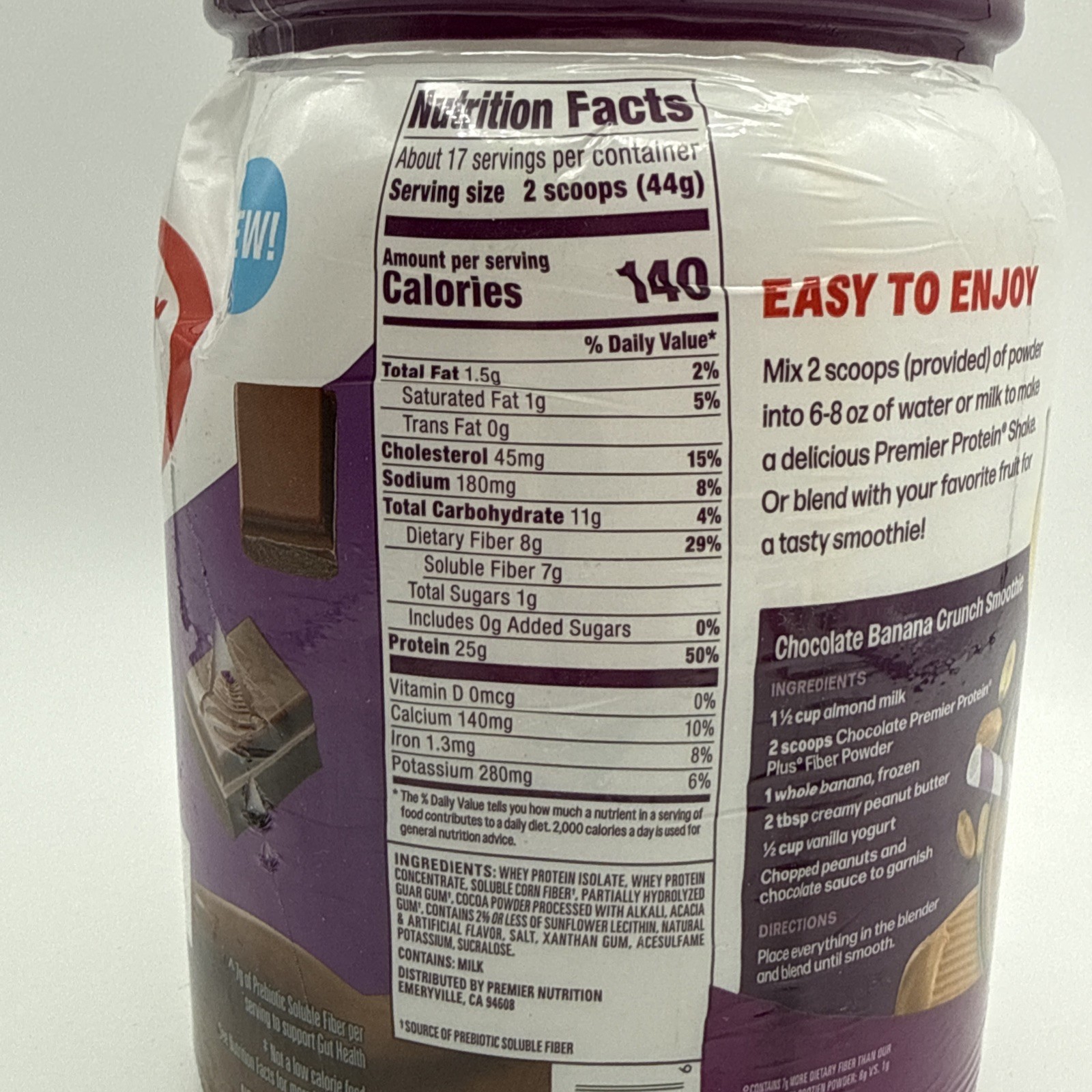 Premier Protein Powder Plus Fiber 25g Protein 7g Fiber Chocolate No Added Sug…