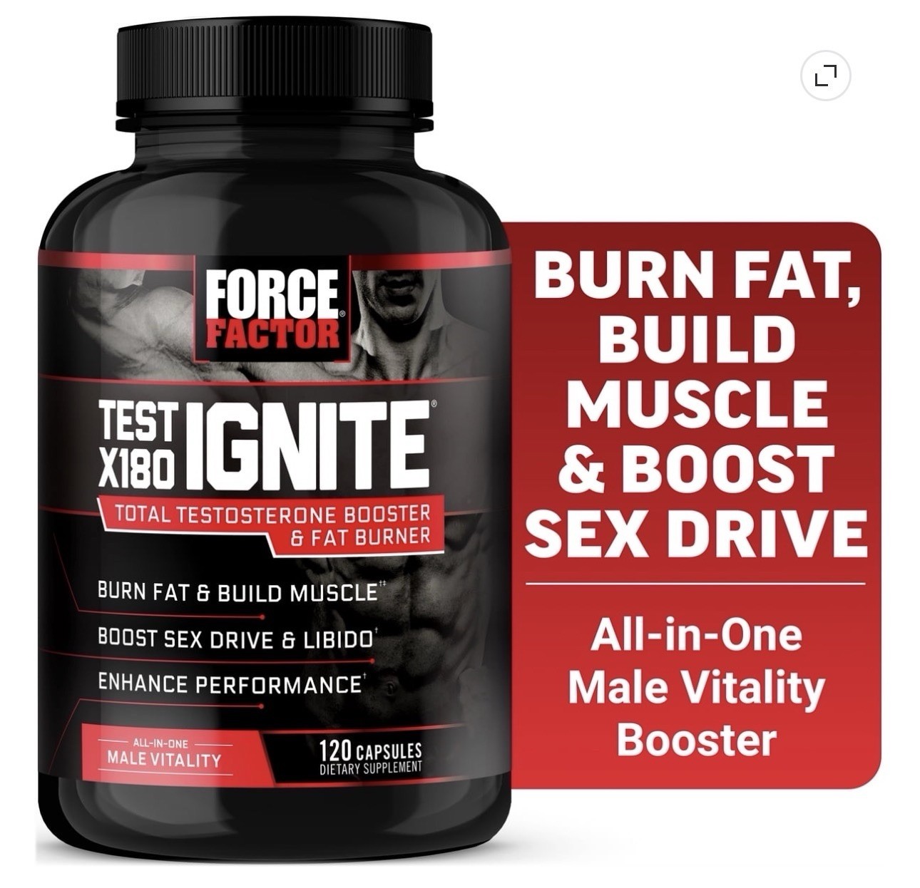 Force Factor Test X180 Ignite Total Testosterone Booster for Men | 120 Capsules