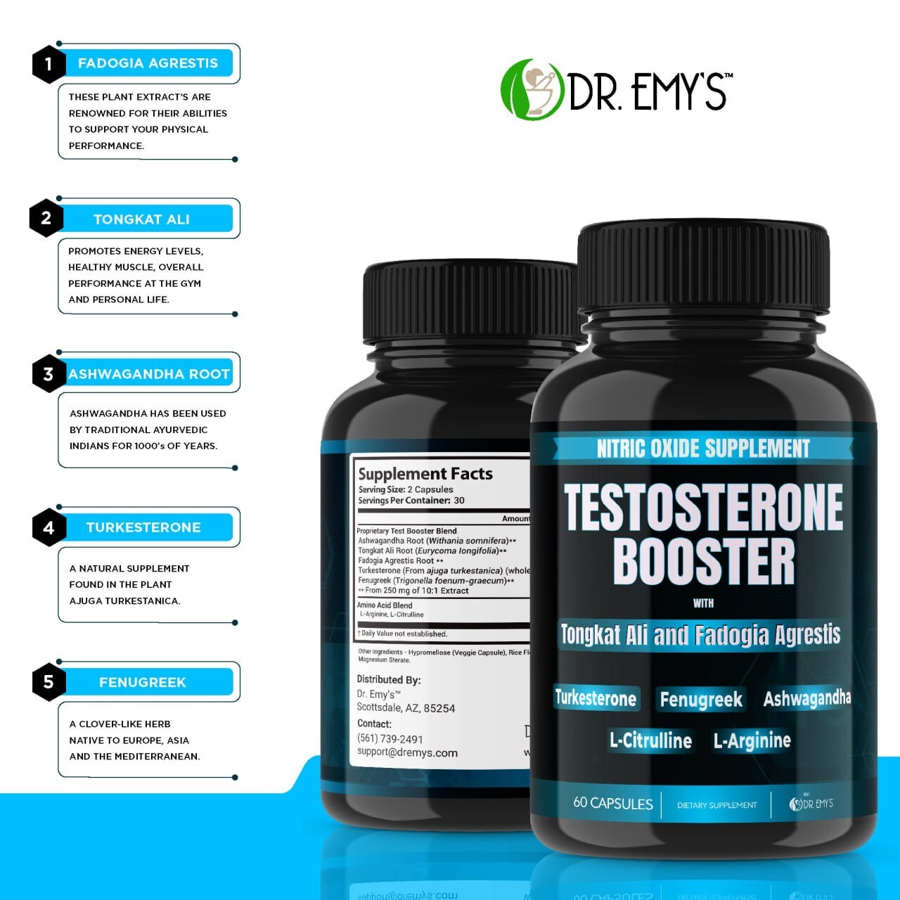 (1 Pack) Testosterone Supplement Booster Capsules Blood Flow Nitric Oxide