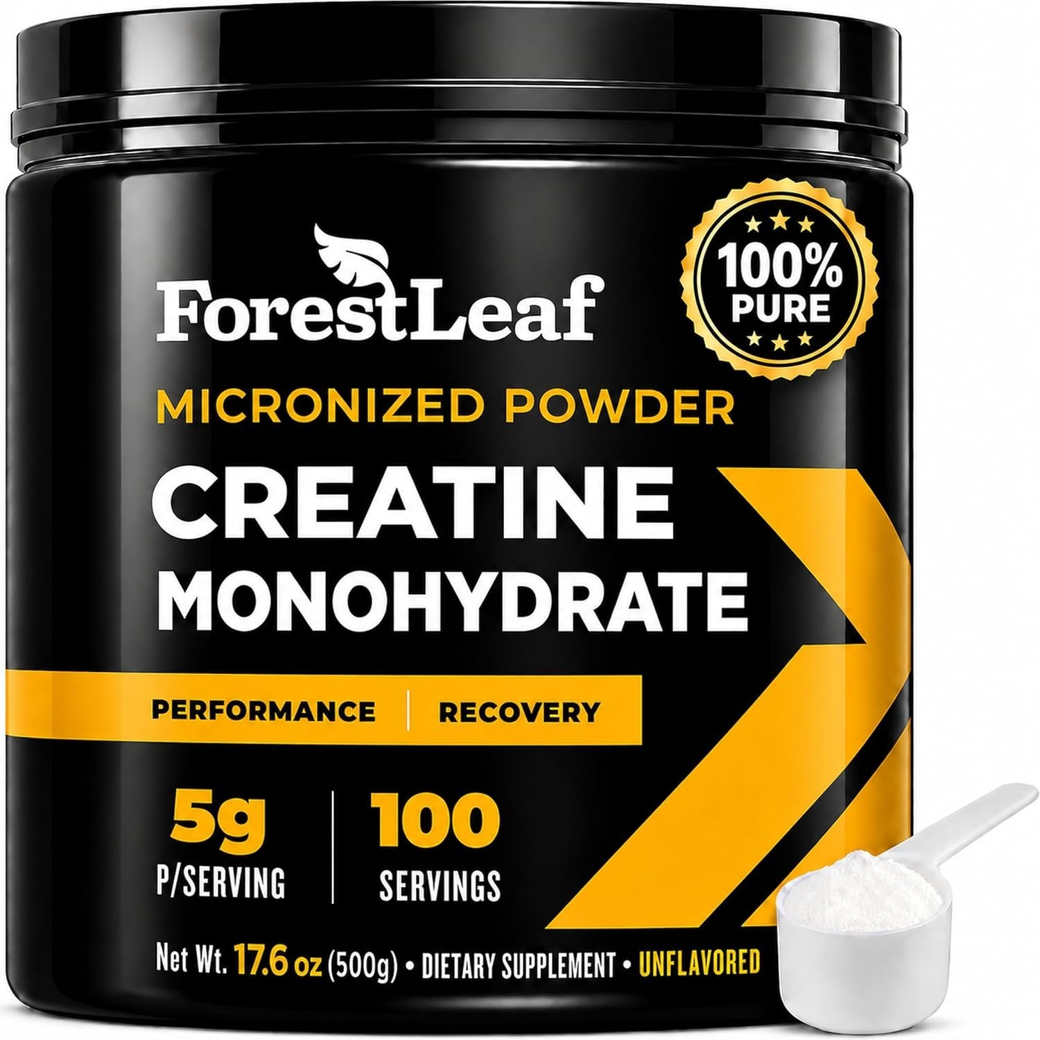 ForestLeaf Micronized Creatine Monohydrate Powder Unflavored 5G 100 Servings