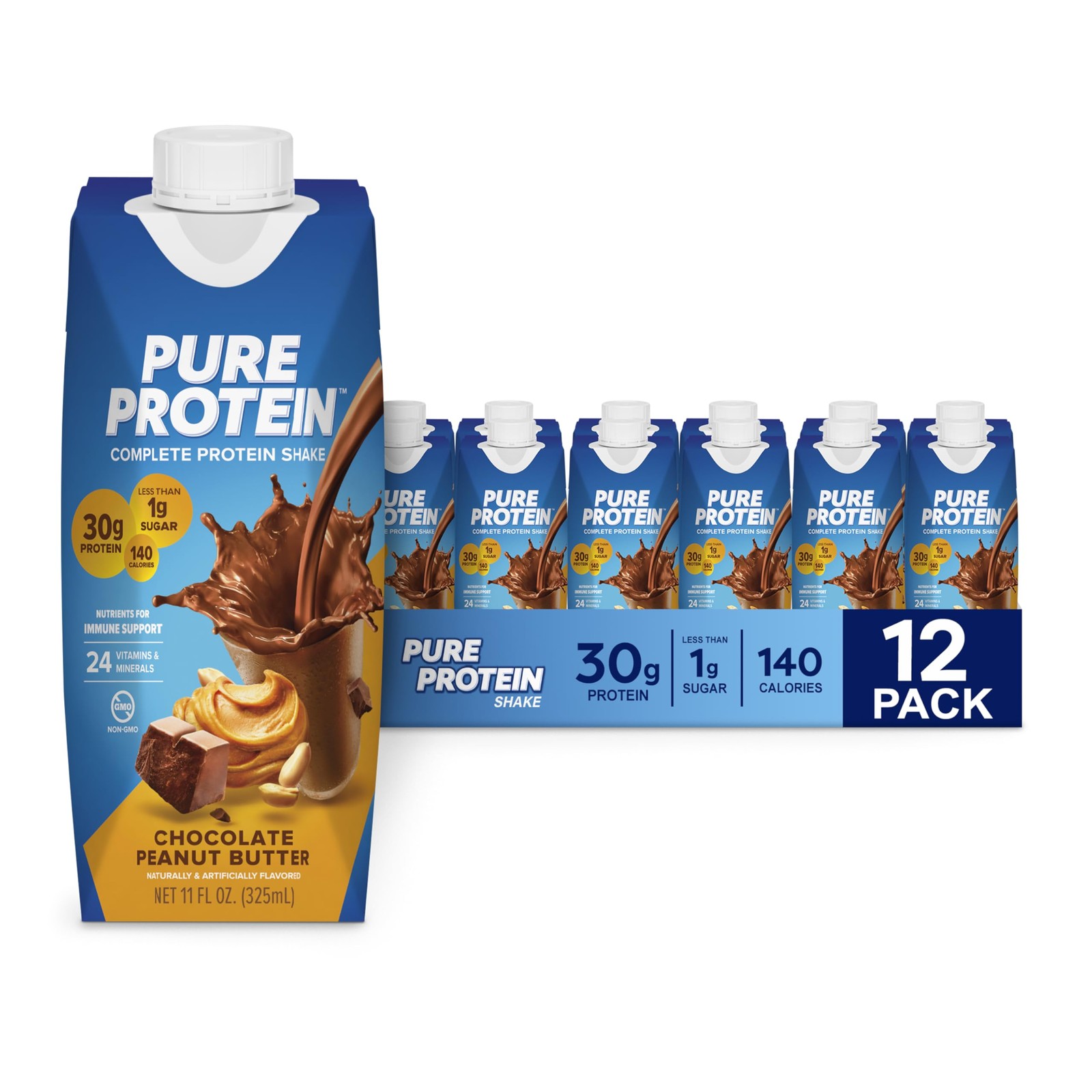 Pure Protein Chocolate Peanut Butter Keto-Friendly, Ready-to-Drink with Vitamins