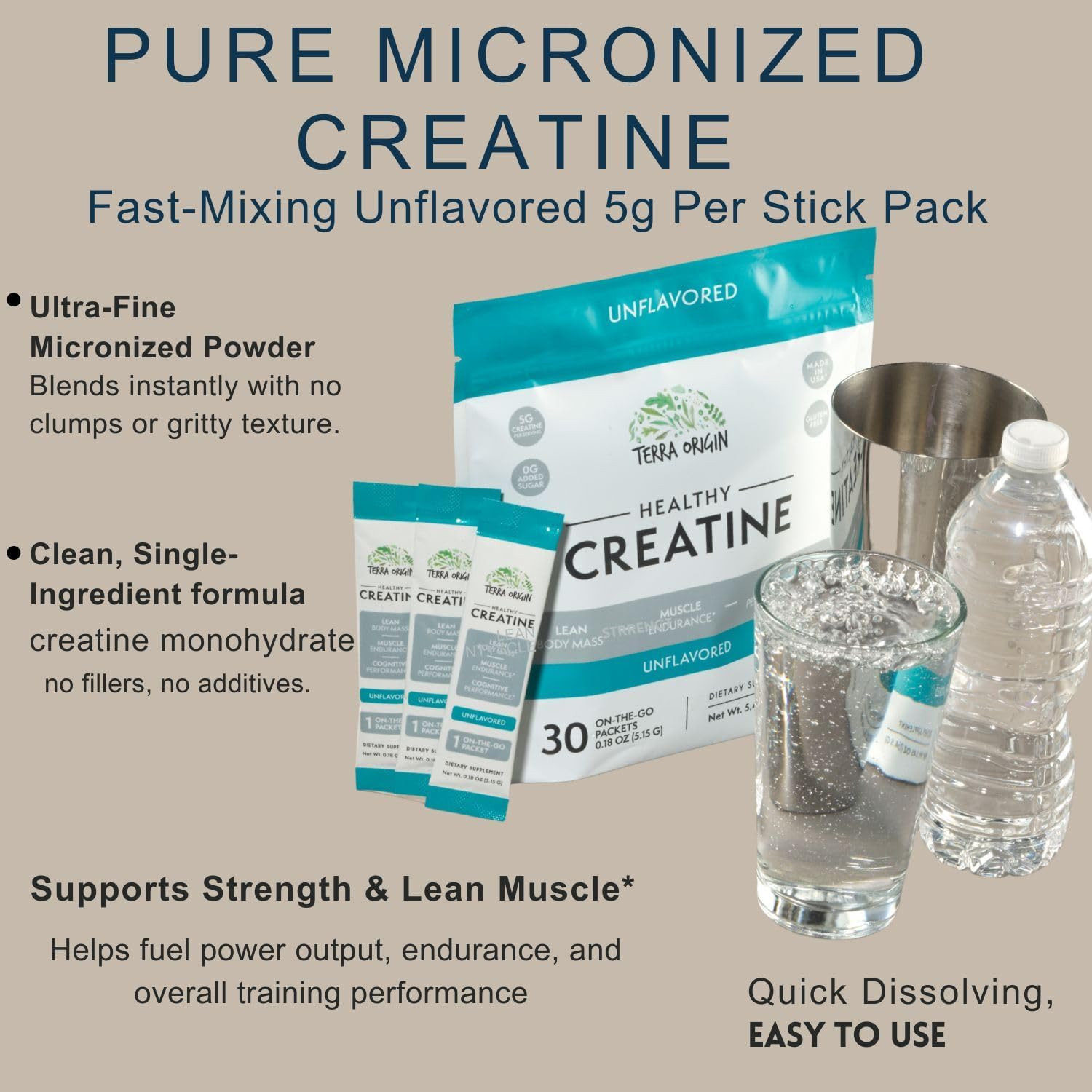 Healthy Creatine Micronized Monohydrate Powder | 30 Stick Packs | Support for Mu