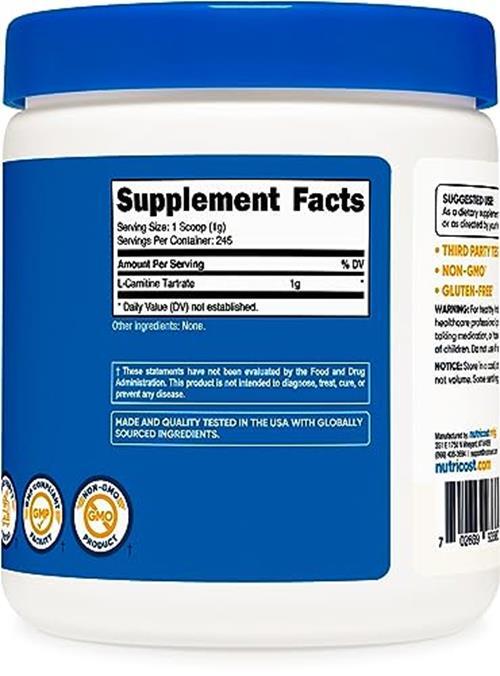 Nutricost L-Carnitine Tartrate 1000MG Per Serving 240 Caps 120 Servings