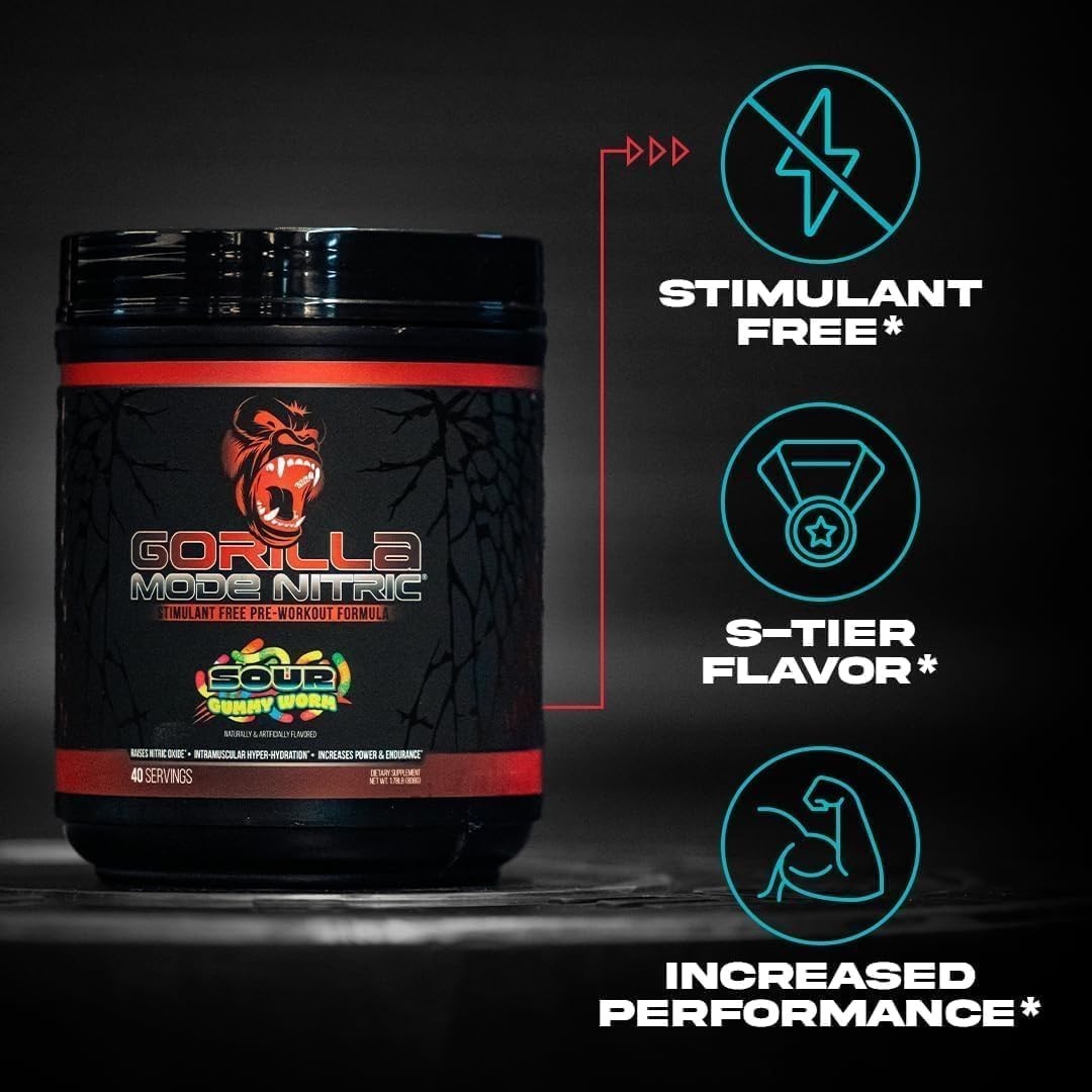 Gorilla Mode Nitric Pre-Workout Blue Raspberry 804g – Max Pumps, Vasodilation…