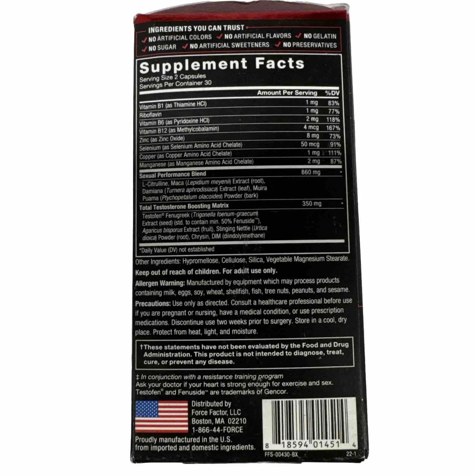 Force Factor Test X 180 Alpha Test Booster 60 Capsules Exp 02/27+ NEW