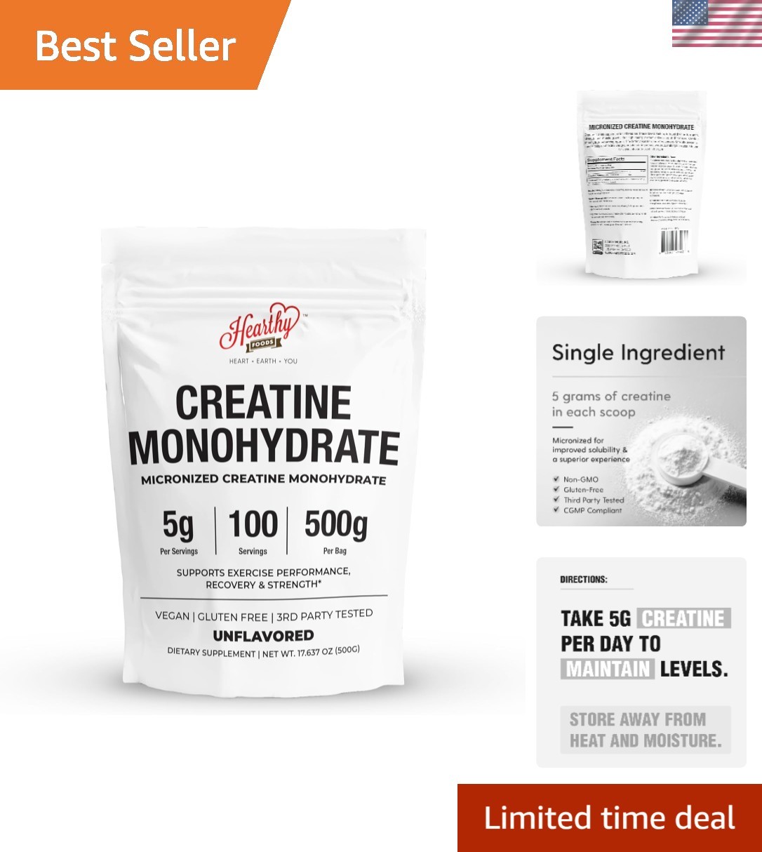 Creatine Monohydrate 500G – Unflavored Powder for Muscle Performance & Recovery