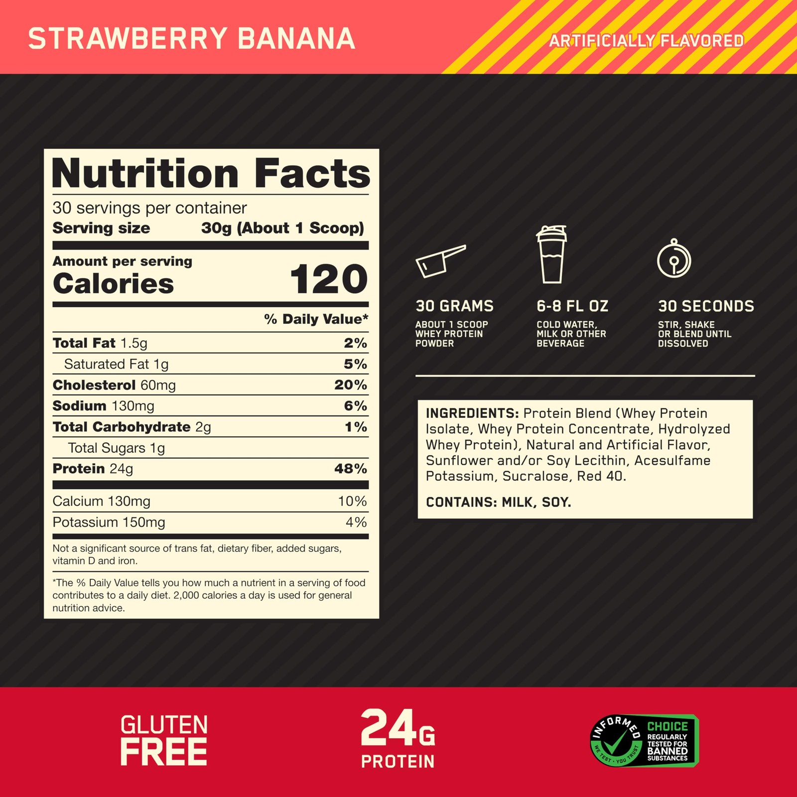 Whey Protein Powder 100% Gold Standard Strawberry Banana 2lb Optimum Nutrition