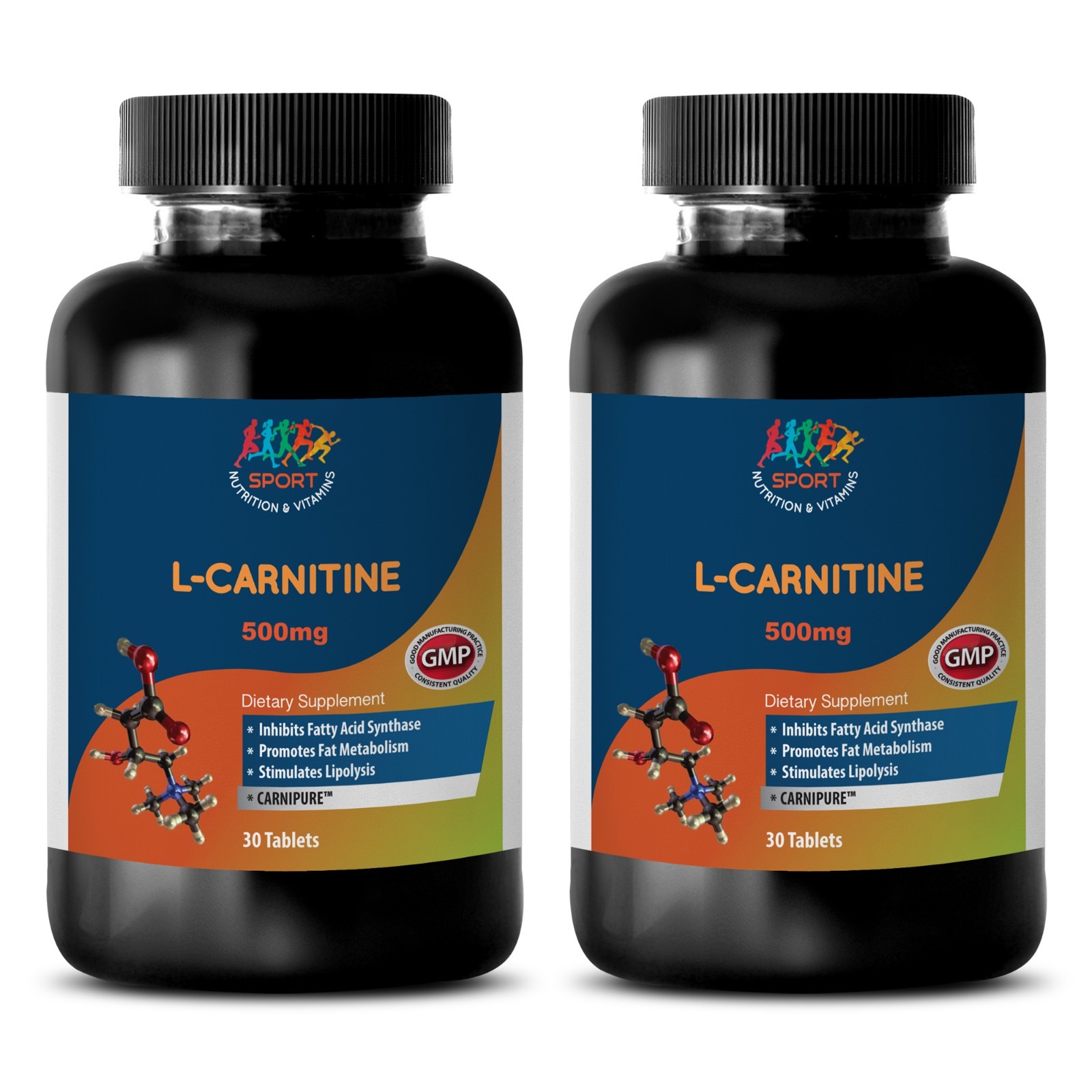 L-Carnitine Dietary Supplement 500mg (2 Bottles, 60 Tablets)