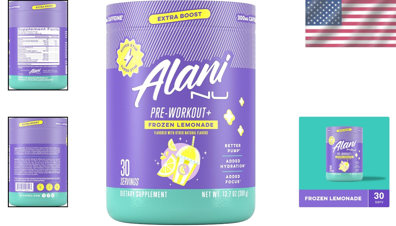Frozen Lemonade Pre-Workout Powder with 300mg Caffeine, 30 Servings, Sugar-Free