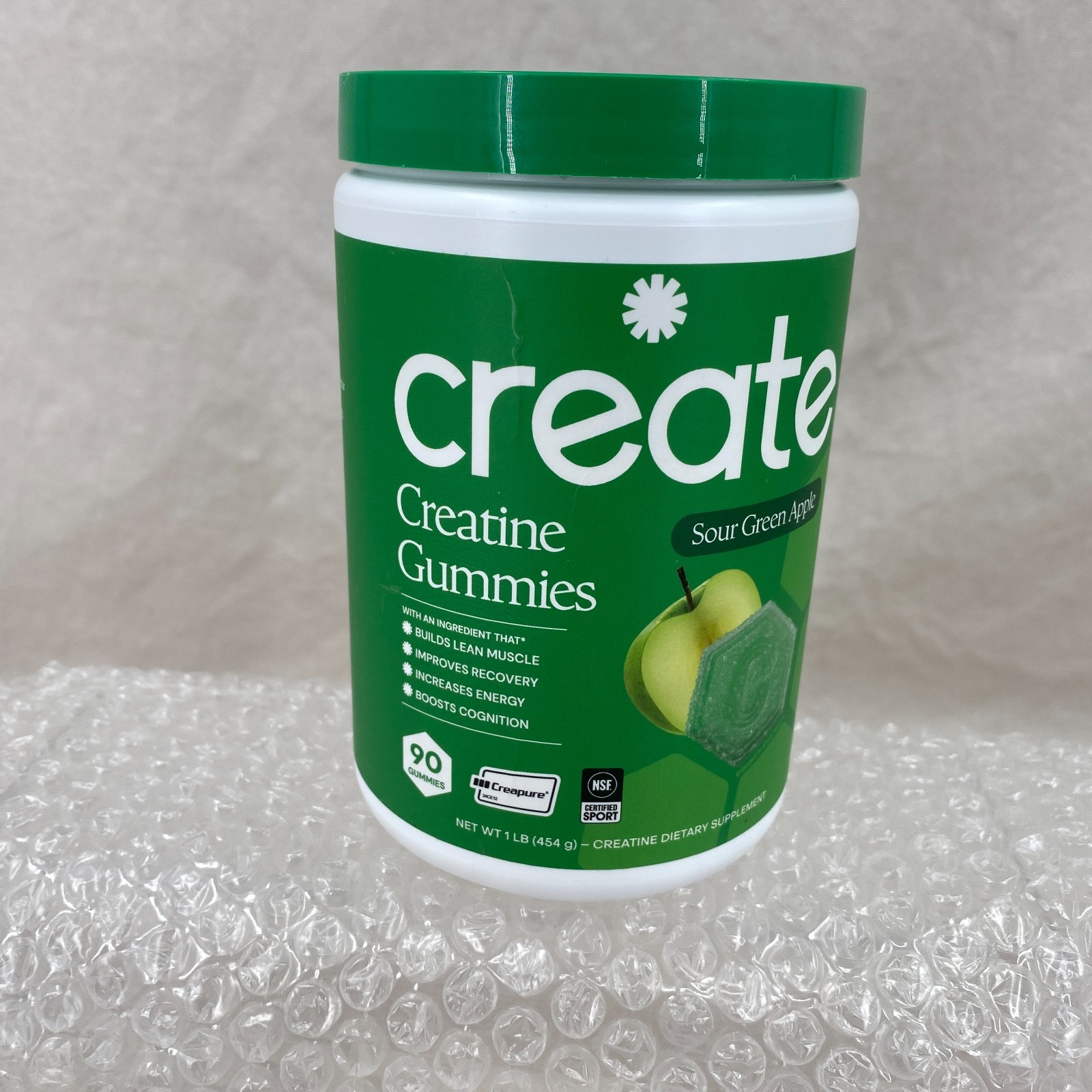 Create Creatine Monohydrate Gummies Sour Green Apple 90 Count NEW