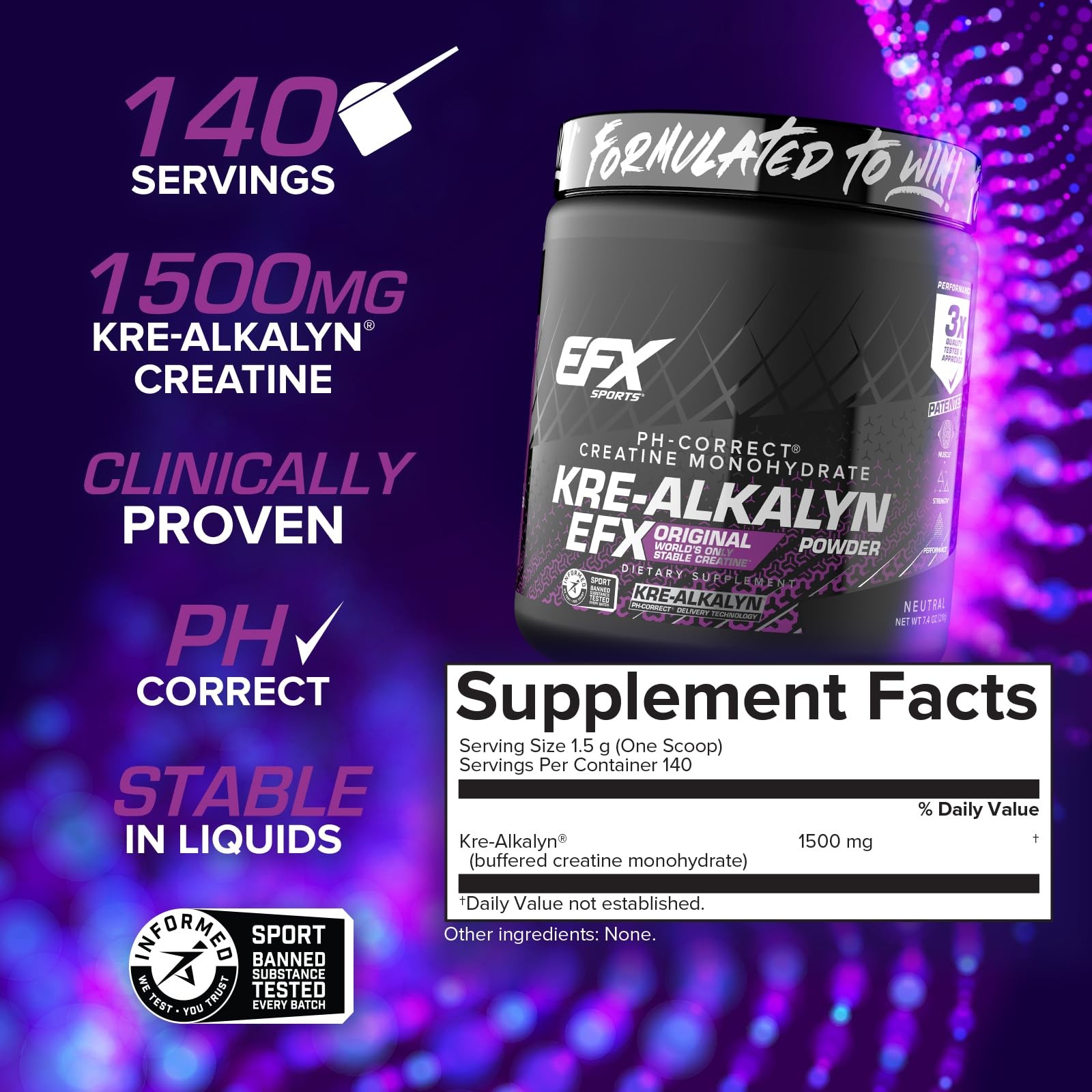 EFX Sports Kre-Alkalyn EFX Powder | pH Correct Creatine Monohydrate Powder Su…
