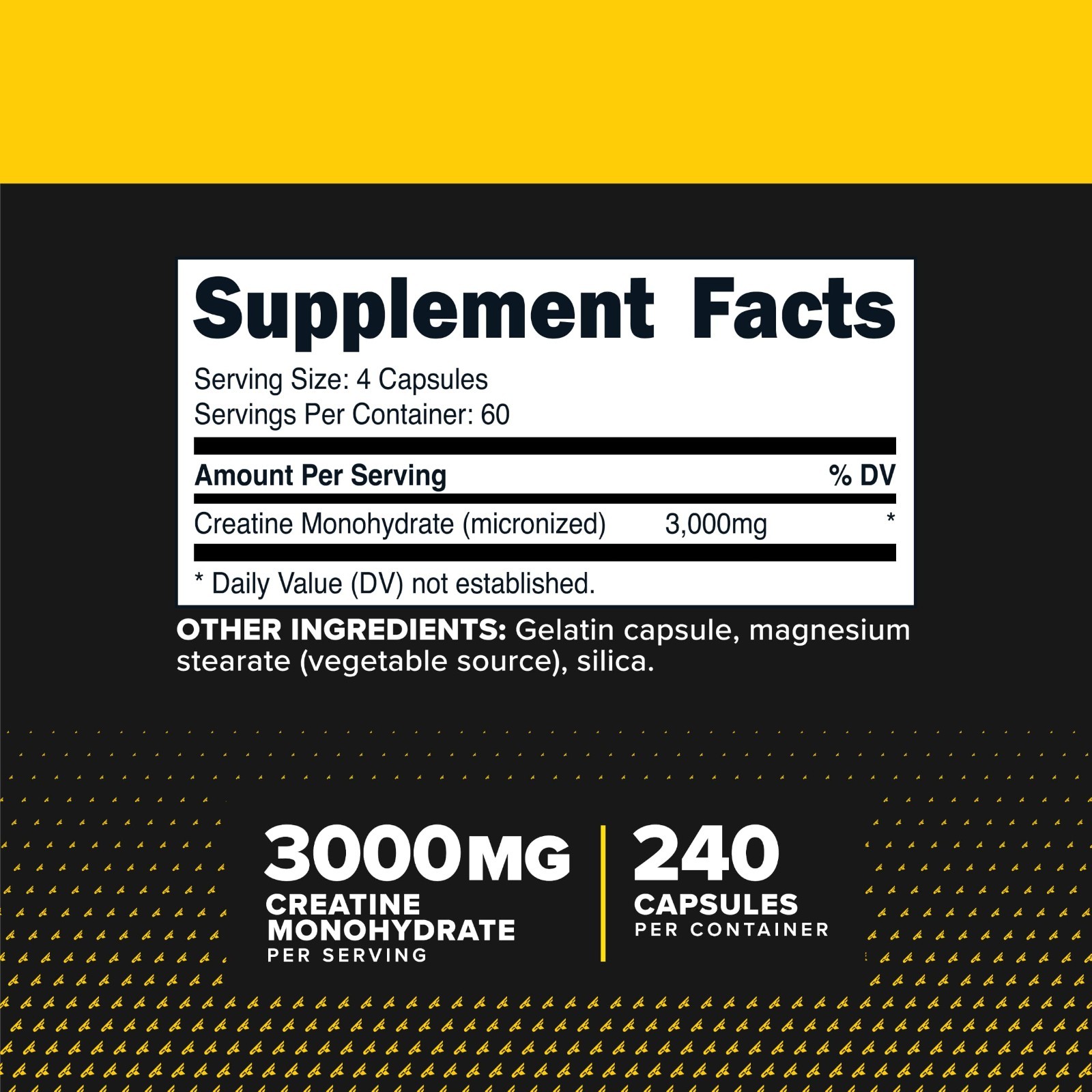 Creatine Monohydrate Capsules 3000mg – 240 Count, Gluten-Free, Non-GMO, Muscle B