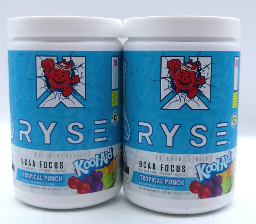 2 Ryse BCAA Focus Tropical Punch Kool-Aid, 11.9 Oz. Ea, 60 Total Servings, 5/27+