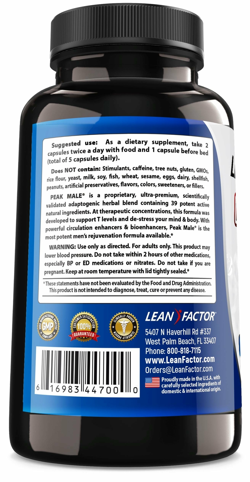 Peak Male Professional Strength Testosterone Booster – Money Back Guarantee