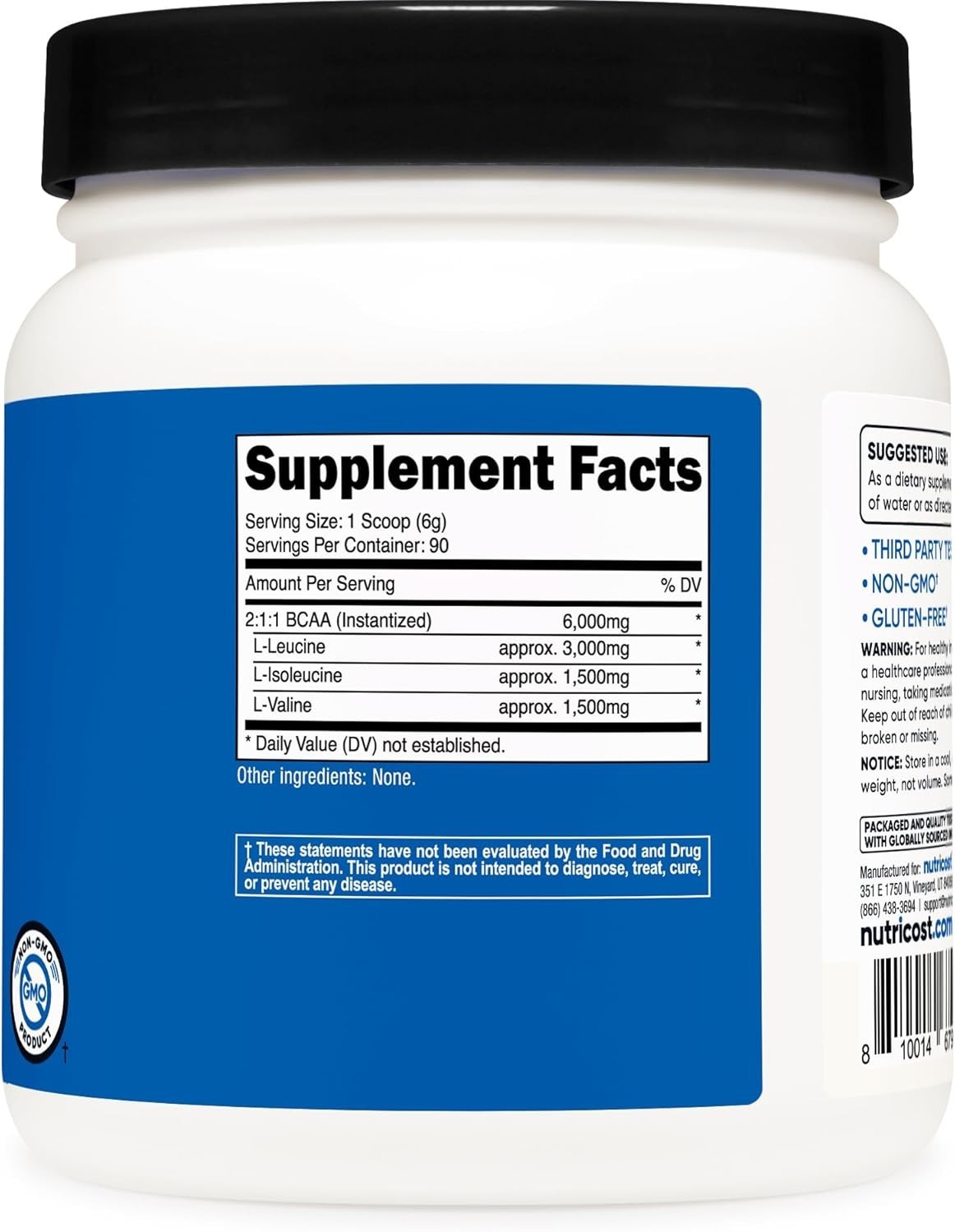 BCAA Powder 2:1:1 – 19.2 Oz Unflavored Vegetarian Supplement for All Ages
