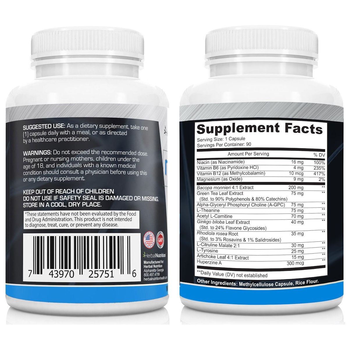 Best Brain Booster for Memory Focus, Bacopa, Huperzine & more 90 Capsules 2 Pack