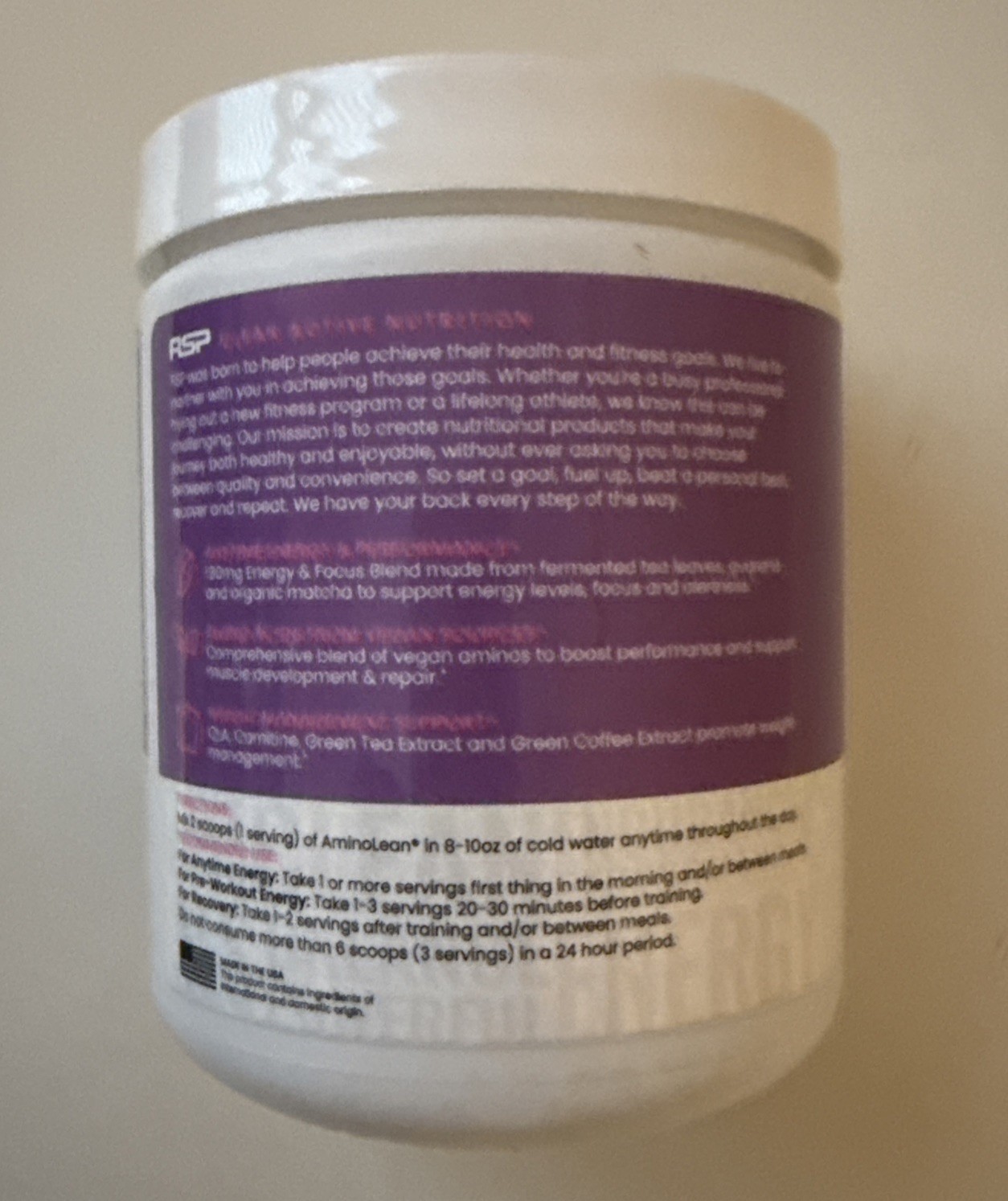Rsp Nutrition Aminolean Natural Pre Workout Powder, Sucralose Free Ami