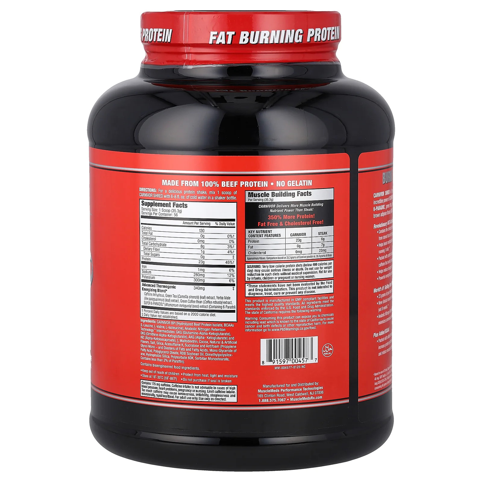 2 X MuscleMeds, Carnivor Shred�, Hydrolyzed Protein, Chocolate, 4.35 lbs (1,977