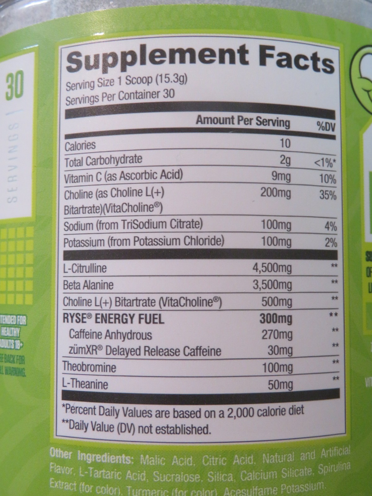 Ryse Up Sour Punch Loaded Pre Workout Sour Green Apple 16.2 Oz 30 Servings