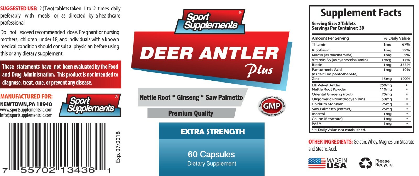 joint support supplement – Deer Antler Plus 550mg – endurance 3B