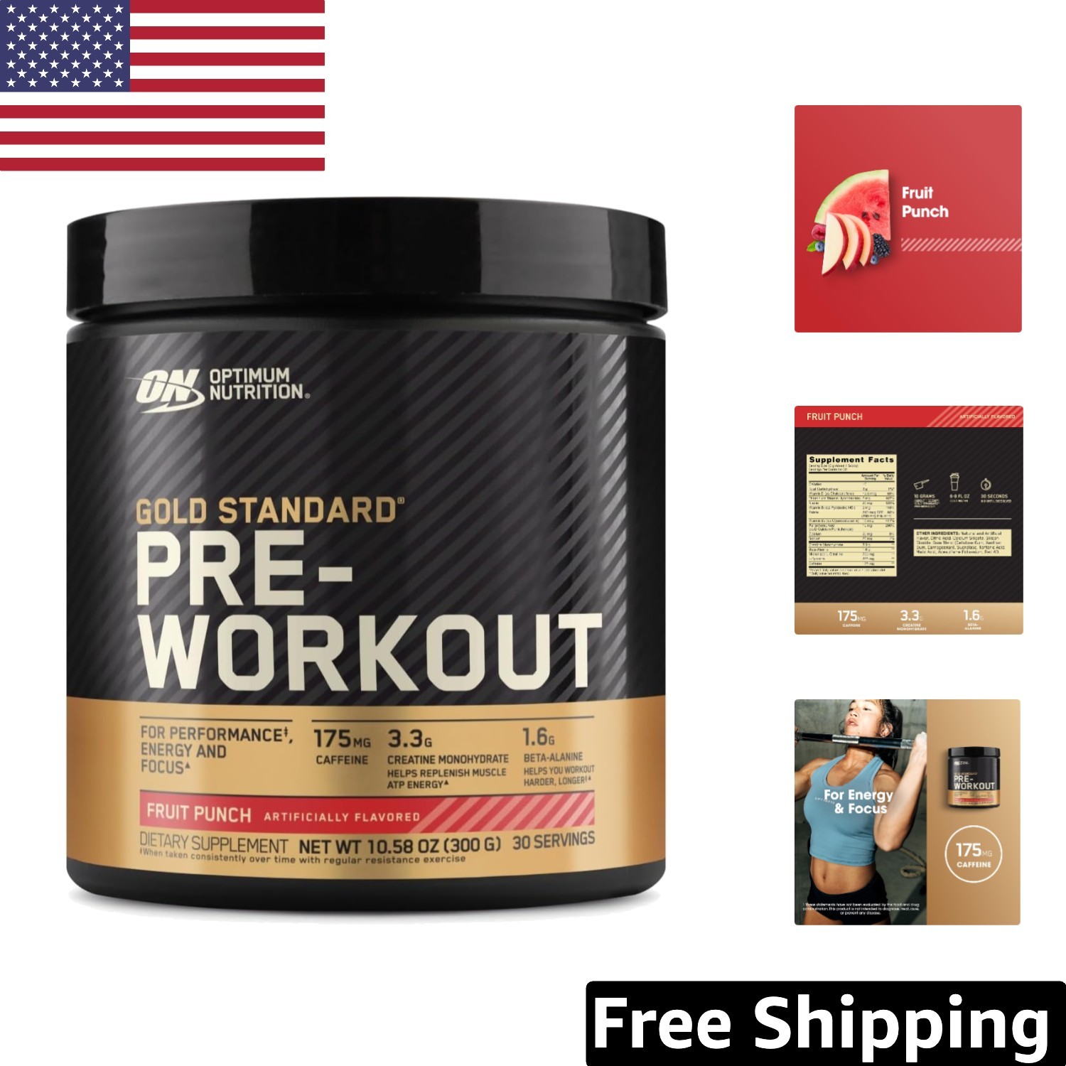 Pre-Workout Powerhouse: Gold Standard Powder, Creatine & Caffeine, 30 Servings