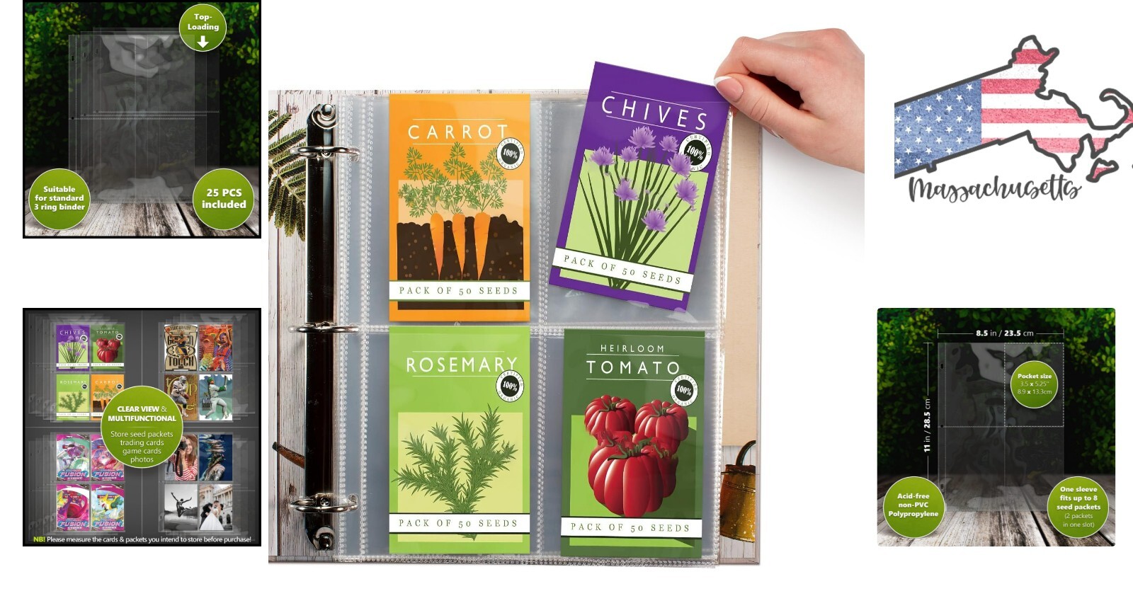 Seed Storage Organizer Sleeves – 25 Pack 4 Pocket Clear Sleeves for Seed Pack…