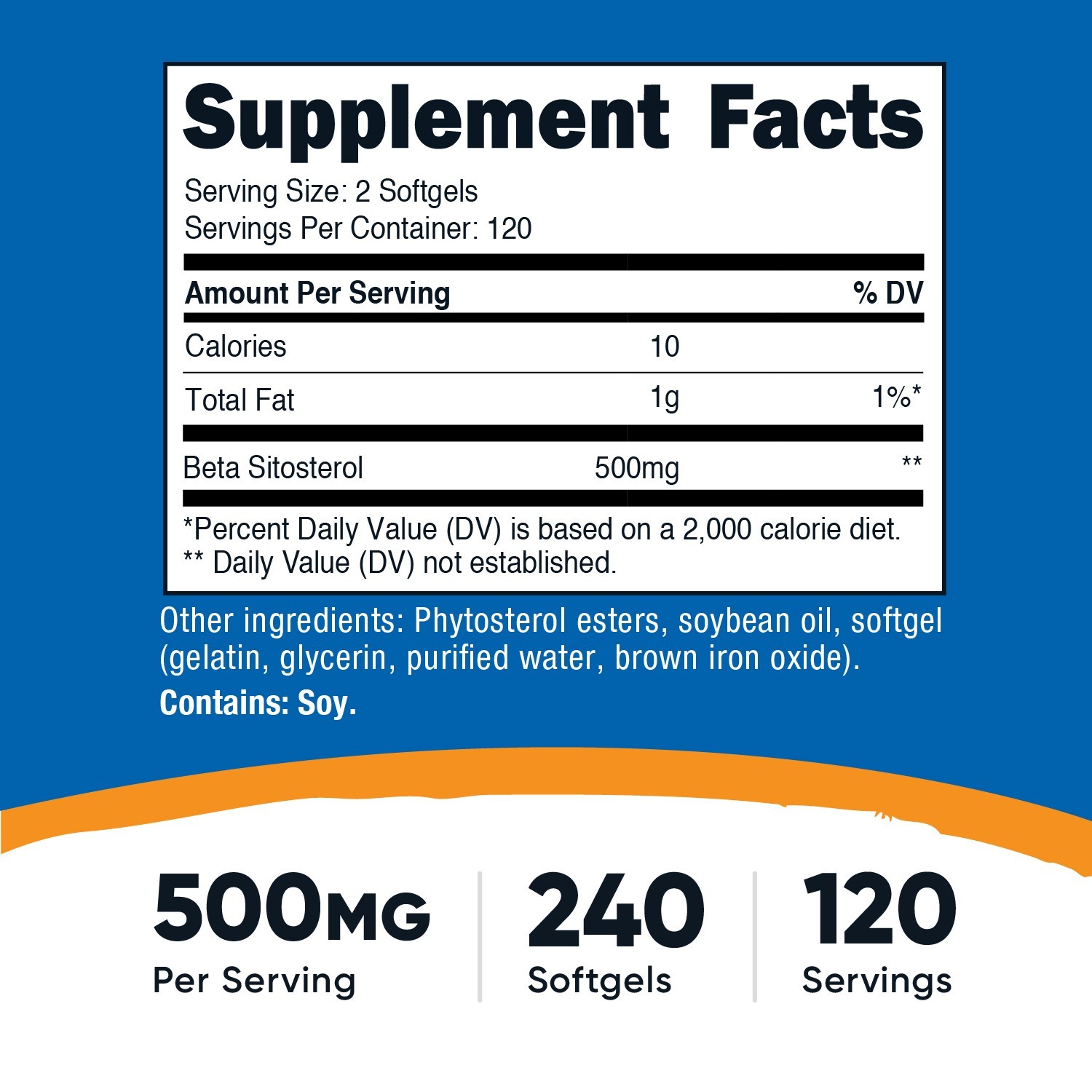 Nutricost Beta Sitosterol 240 Softgels, 500mg – GMO and Gluten Free, 120 Serving