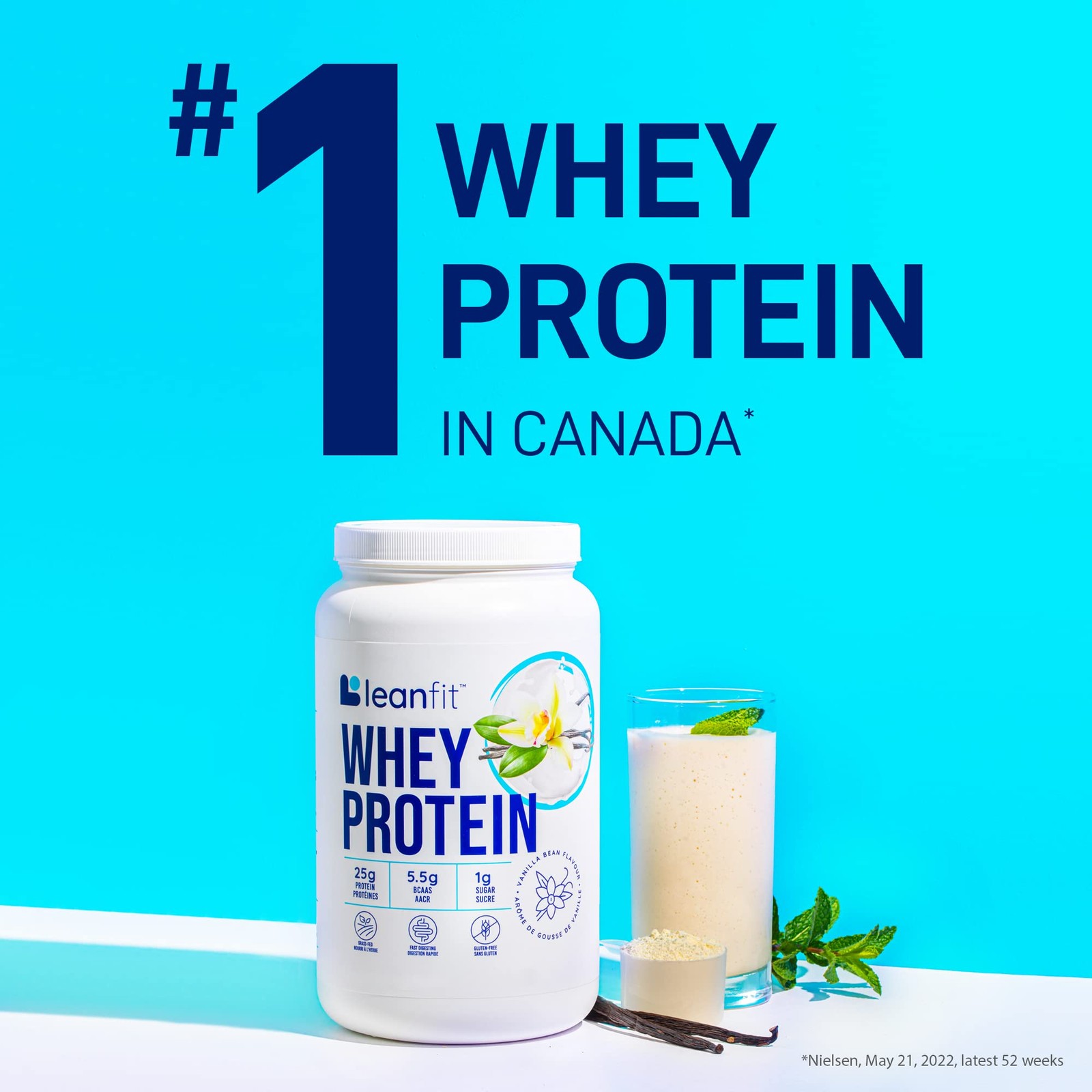 LeanFit WHEY Protein Natural Vanilla – 100% Whey Protein Powder, 24g Protein …