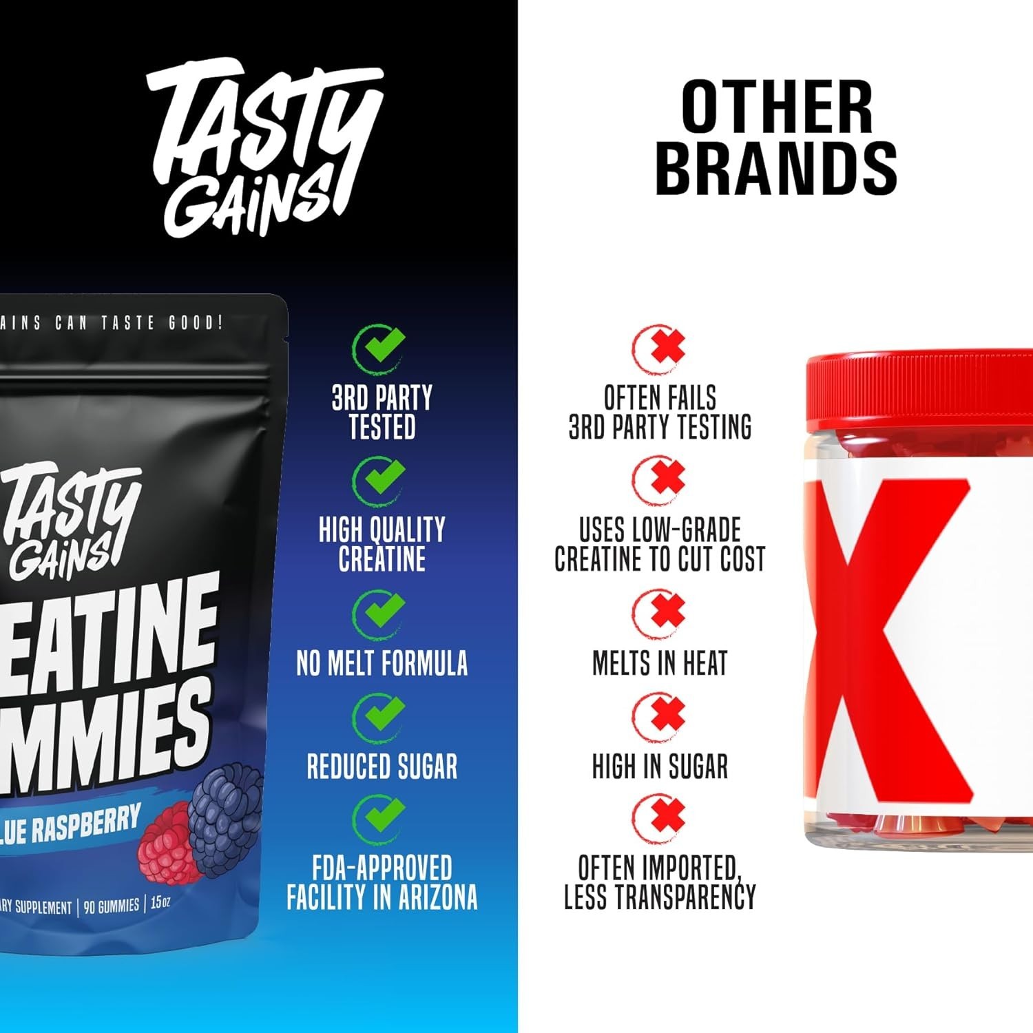 TASTY GAINS Creatine Gummies – 90g of Creatine Monohydrate – Blue Raspberry