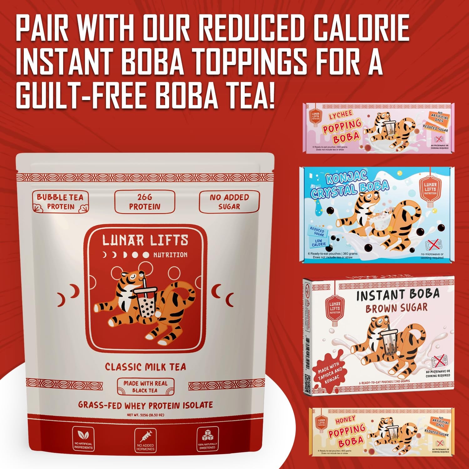 Lunar Lifts Nutrition Classic Milk Tea Boba Protein Powder | Whey Protein Iso…
