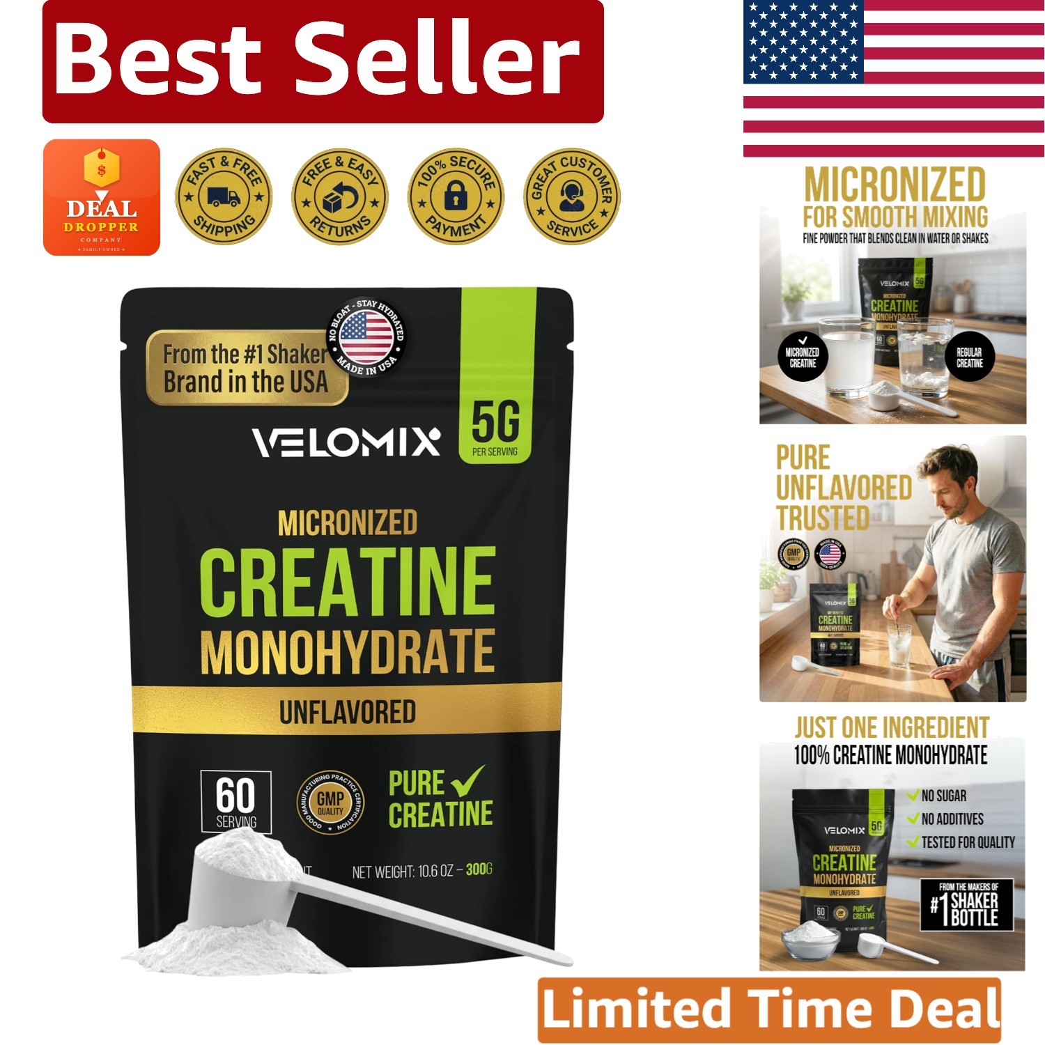 Unflavored Micronized Creatine 5000mg – Easy Mixing for Muscle Growth & Recovery