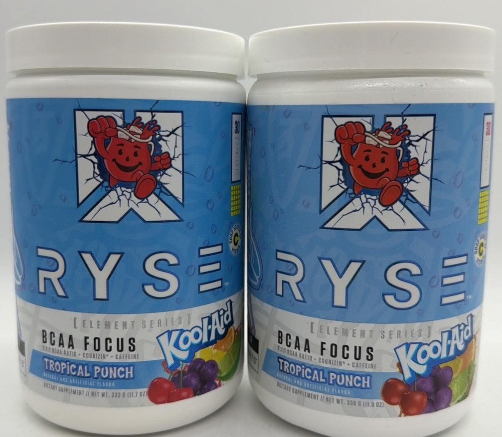 2PK Ryse Element BCAA Focus ~ Kool-Aid Tropical Punch ~ 11.7 OZ EACH ~ EXP 2027