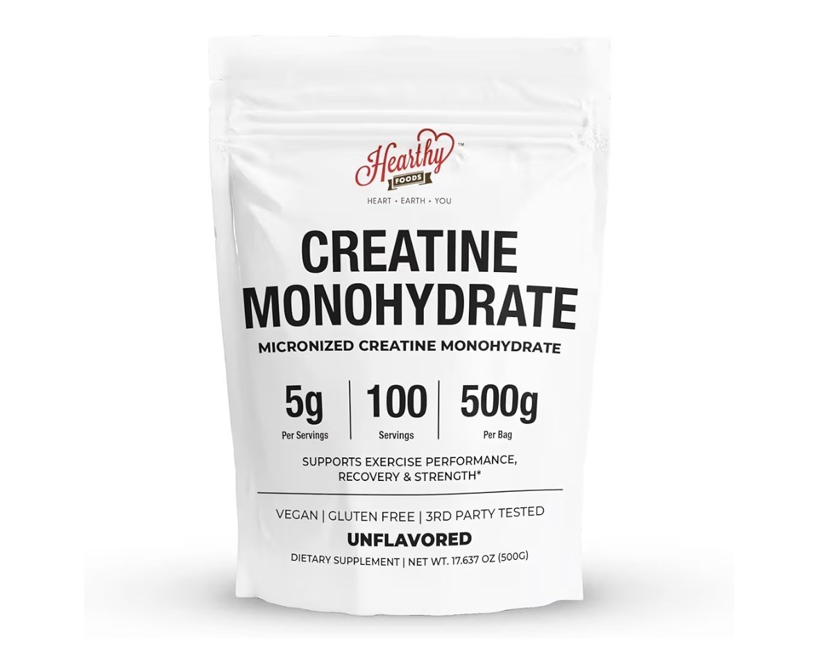 HEARTHY FOODS Creatine Monohydrate Micronized Powder 500G – 100 Servings, 5000mg