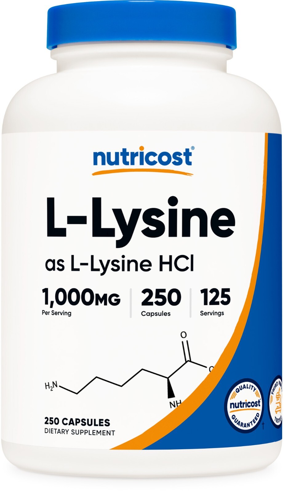 Nutricost L-Lysine 1000mg, 250 Capsules – Gluten Free, Non-GMO, 500mg Per Cap