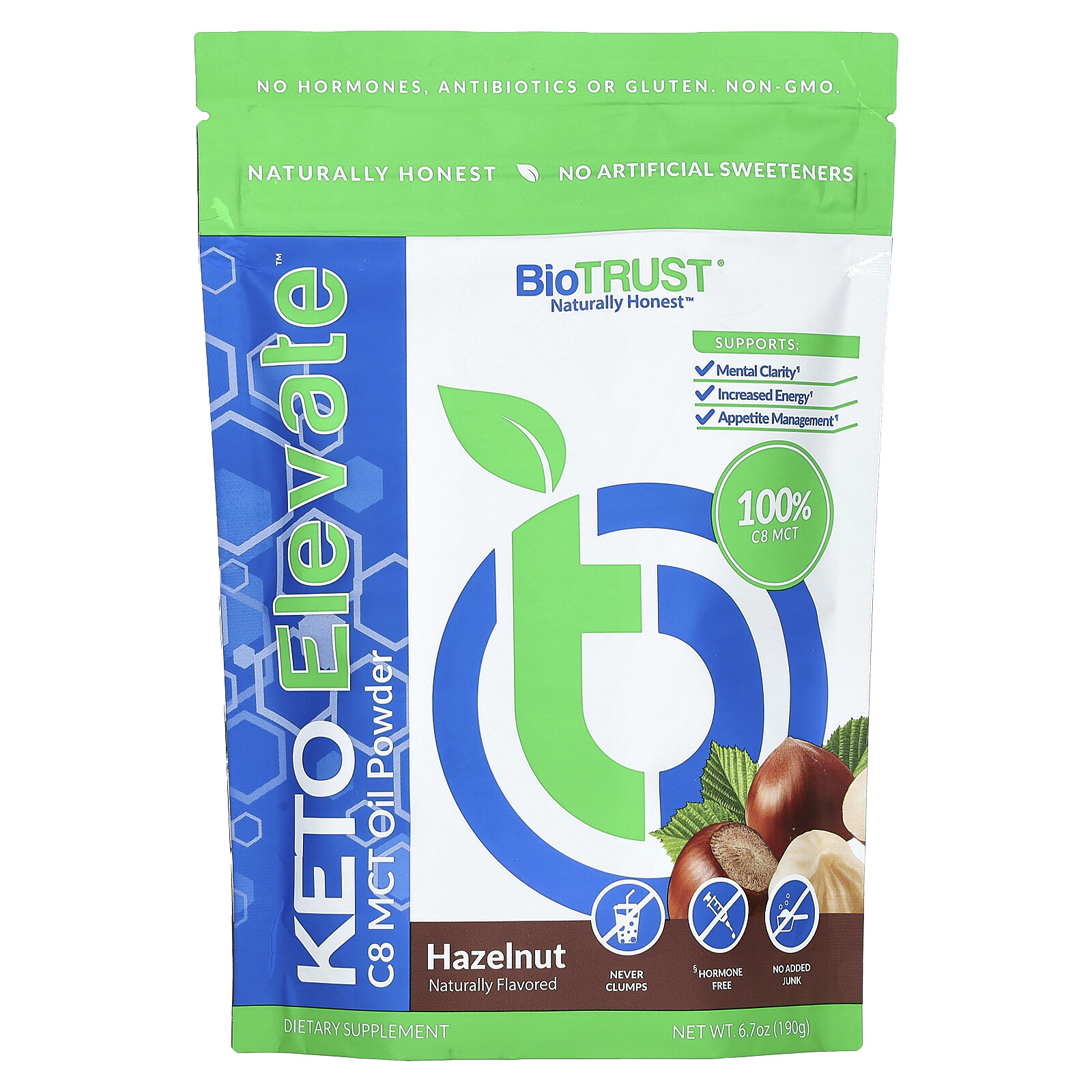 Keto Elevate, C8 MCT Oil Powder, Hazelnut , 6.7 oz (190 g)