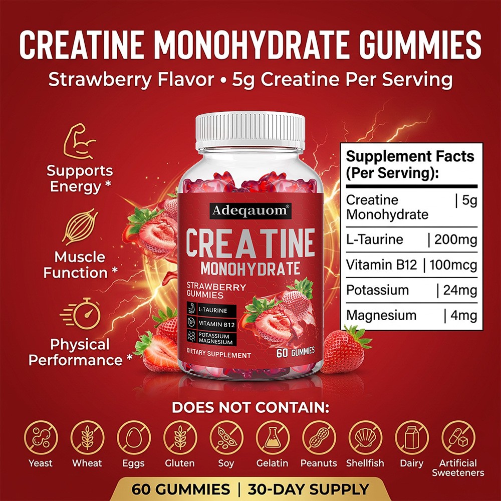 Creatine Monohydrate Gummies Muscle Gain 5000 Mg Per Serving 60 Gummies