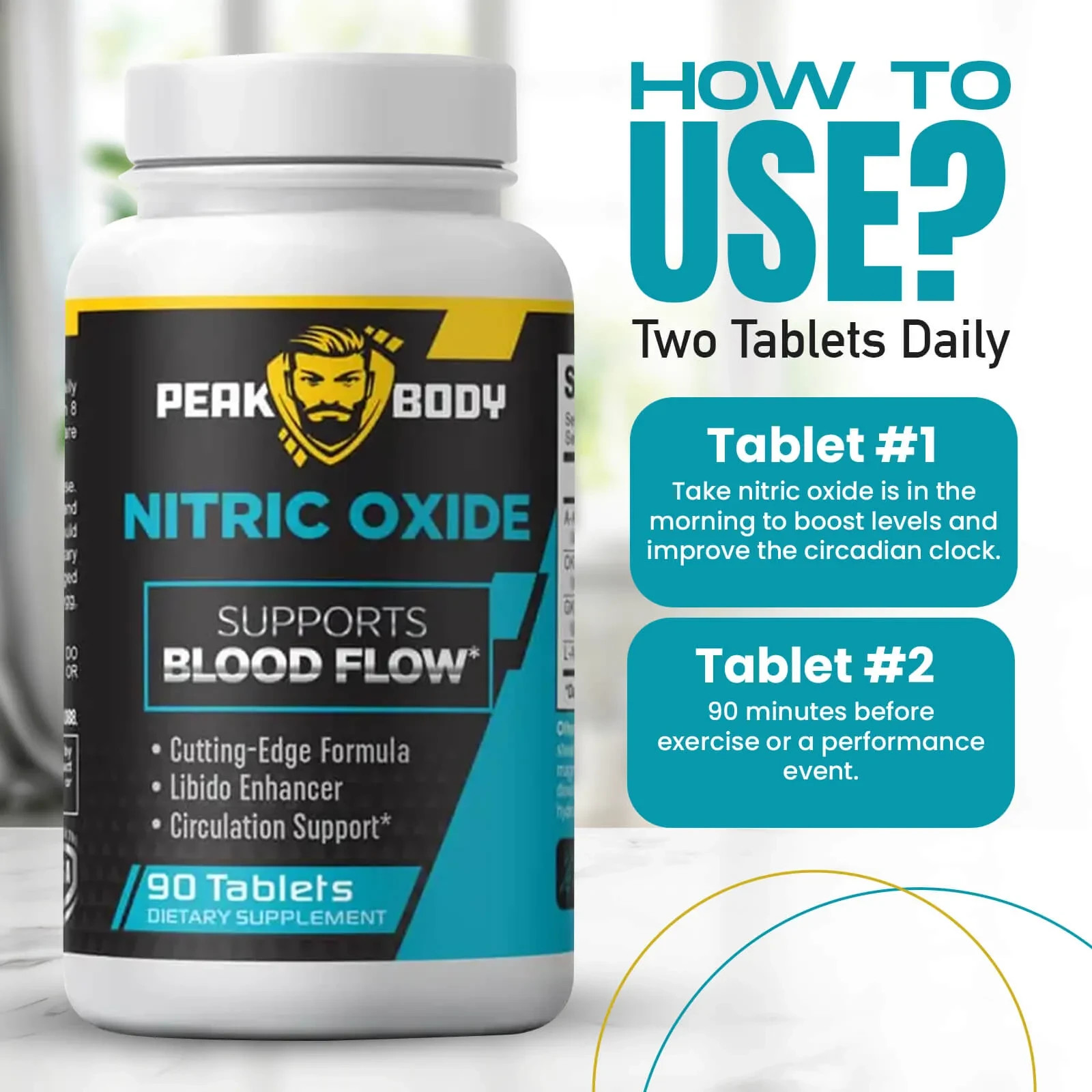 PeakBody Nitric Oxide 90 Tablets – Max Strength Blood Flow & Libido Support