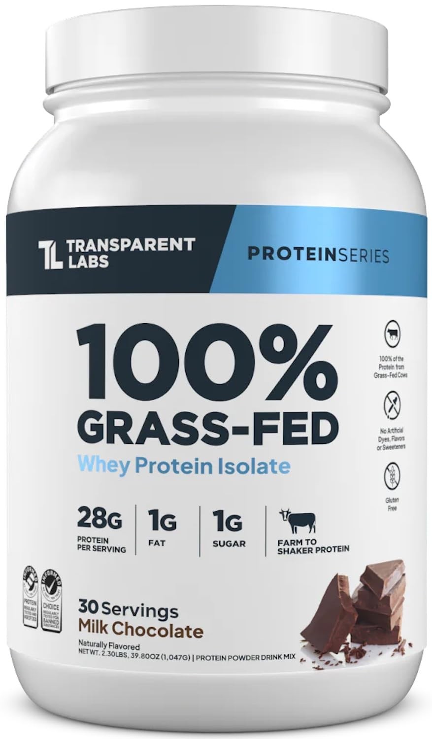 Transparent Labs Grass-Fed Whey Protein Isolate – Naturally Flavored, Gluten …