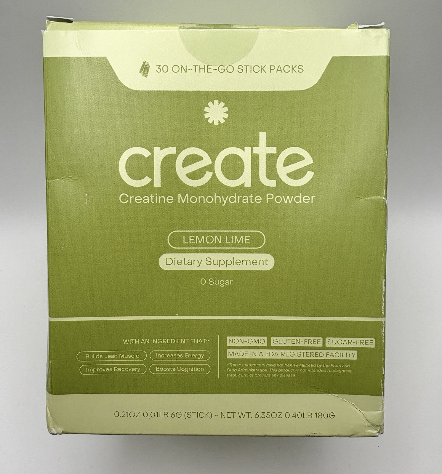 Create Creatine Monohydrate Powder Lemon Lime Dietary Supplement 30 sticks – New