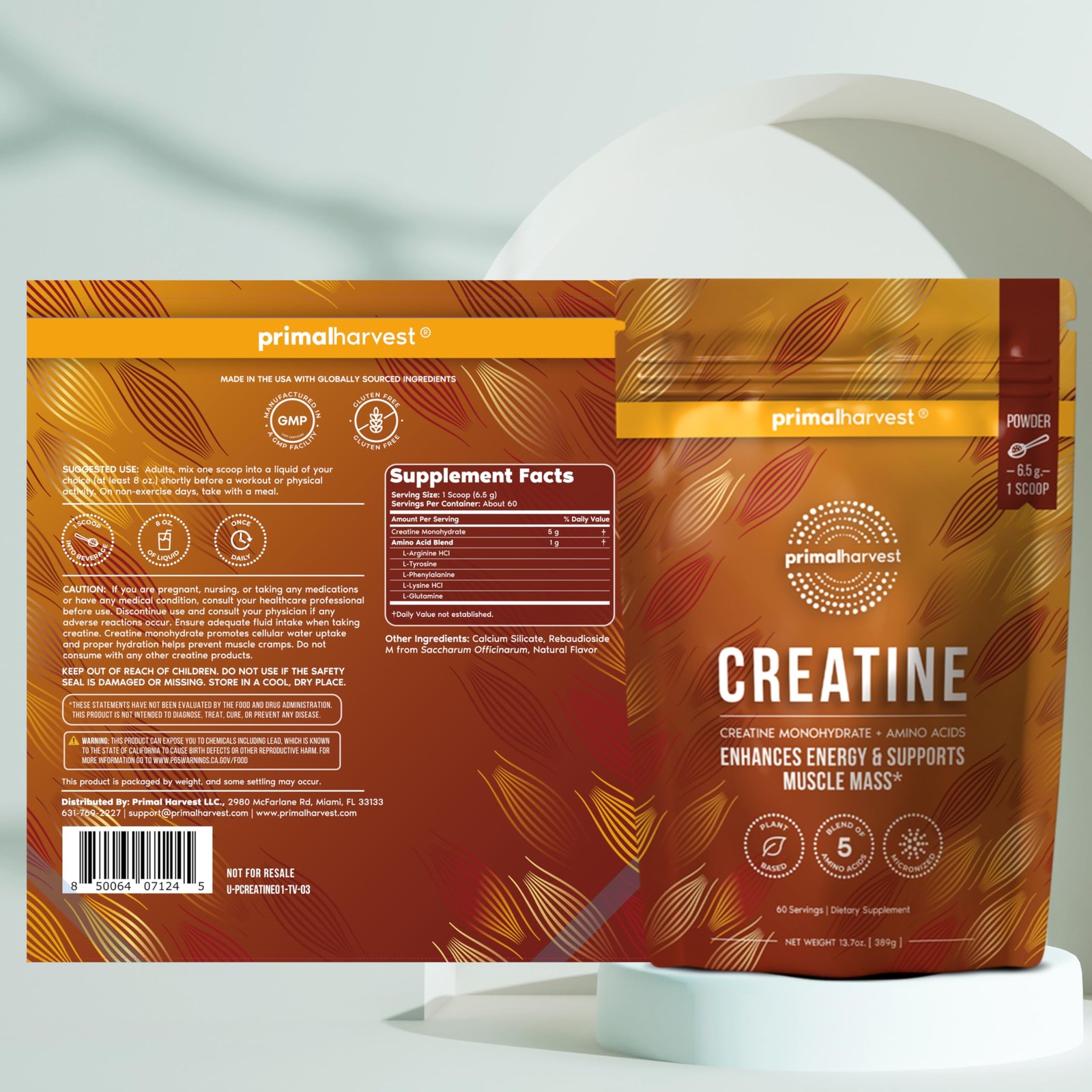 Primal Harvest Creatine Powder Supplement for Men and 13.7 Ounce (Pack of 1)